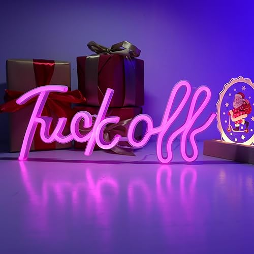 Miniatura 3 de DWOOKE Letrero de neón con texto en inglés "Fuck Off", luz LED de 13.7 x 7 pulgadas, luz de neón con USBbatería, decoración estética de habitación