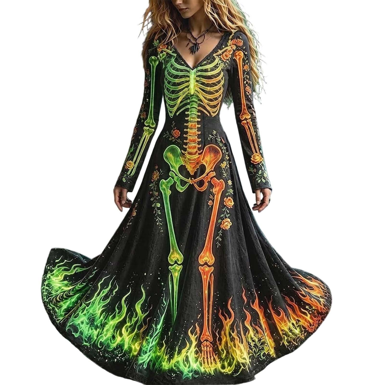 Halloween Dresses for Women UK,Ladies Long Sleeve Gothic Skeleton Costume — image 1