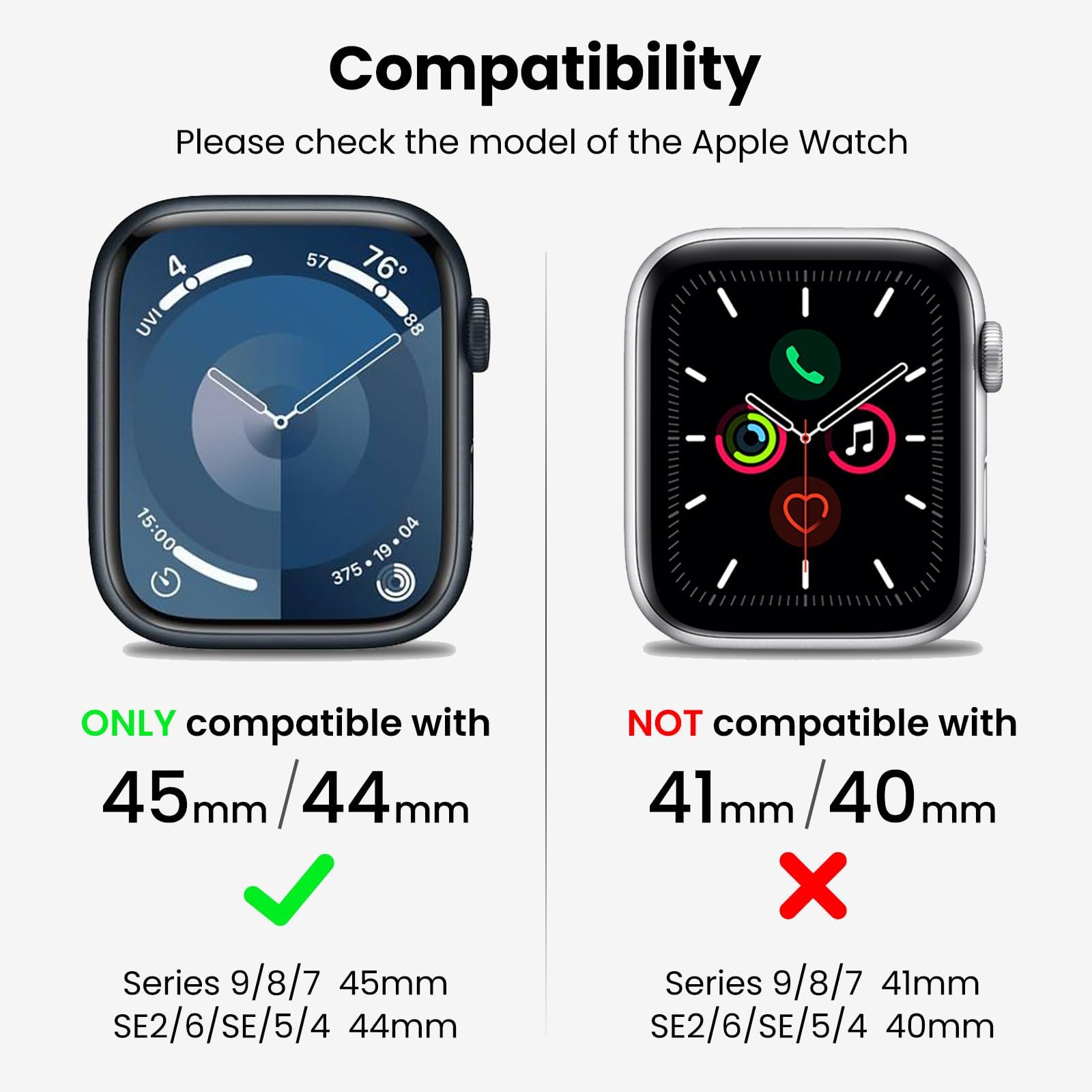Cinturino compatibile con Apple Watch Kit protezione custodia in policarbonato per Serie 9 8 7 45mm SE 6 5 4 44mm