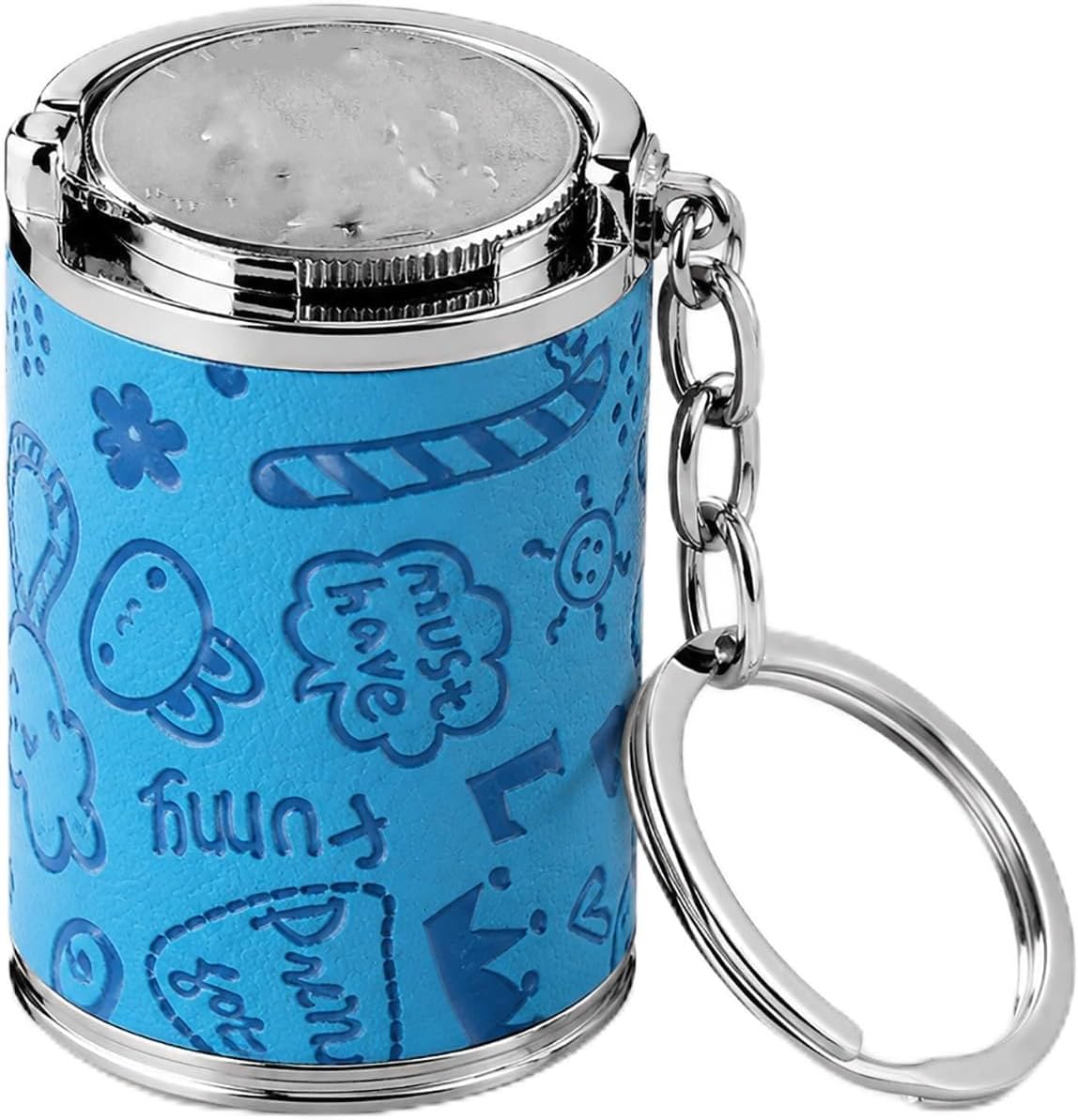 Mini Coin Bank Keychain - 2-in-1 Zinc Alloy Change Purse & Portable Coin Holder, Small Quarter Storage Keychain with Spring Lock, Tactile Fidget Toy for Laundromat Car Parking Meters (Blue)