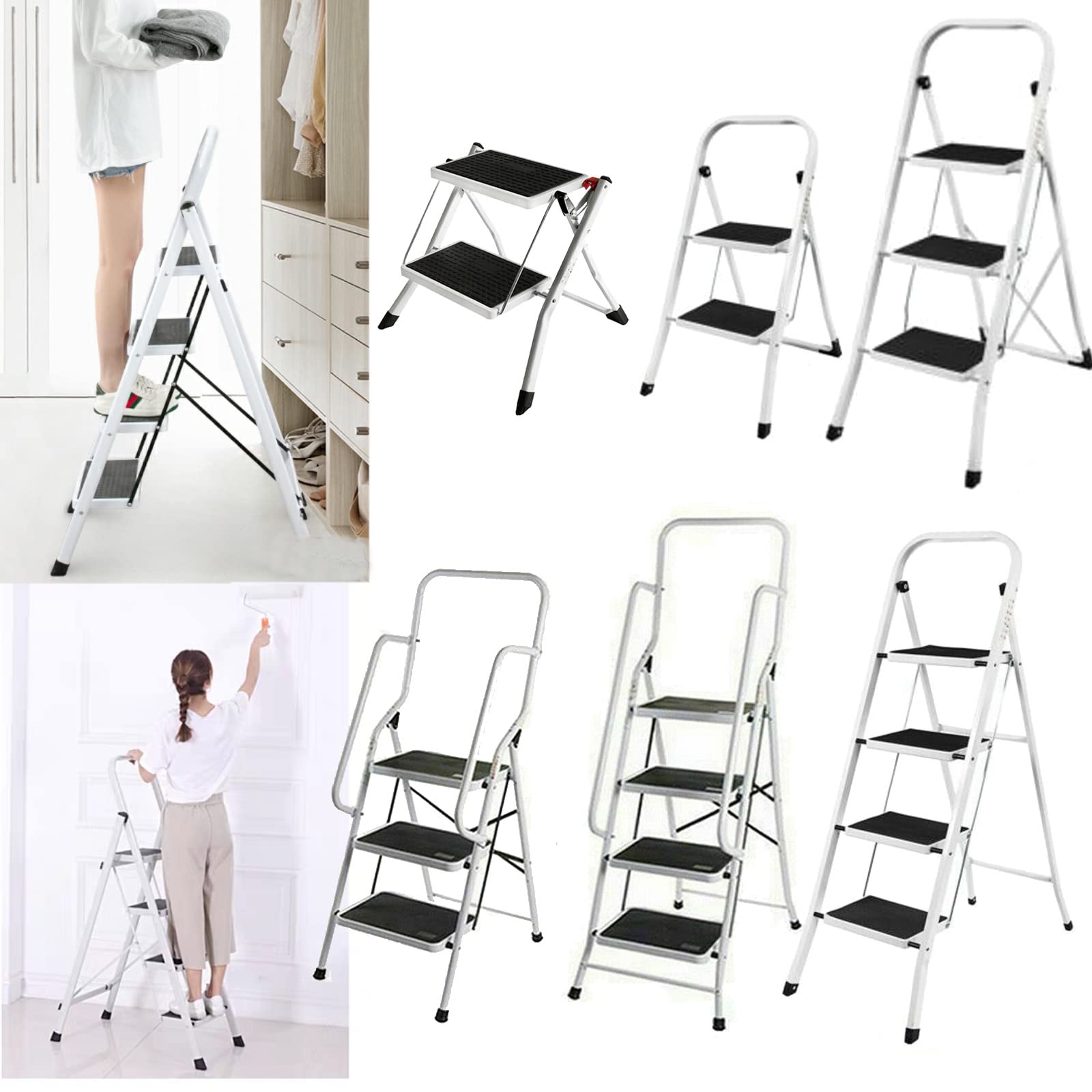 Ladders, 2.6FT Foldable Step Ladder for Home & Kitchen, Anti-Slip Tread