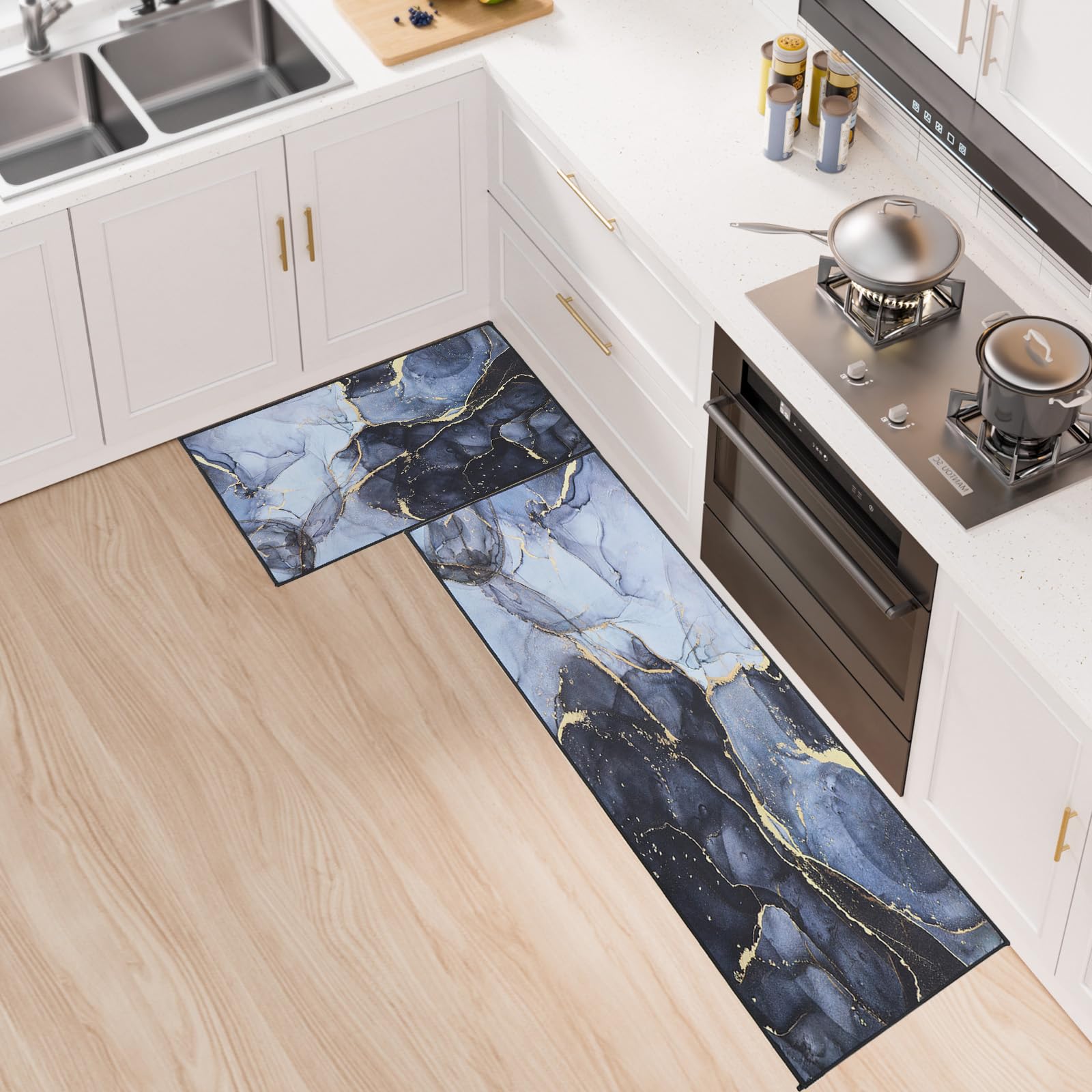 Fecialy Alfombra de Cocina, 2 Piezas Antideslizante, Alfombra de Cocina Lavable para Cocina, Pasillo, salón, Dormitorio, Pasillo, 40x60+40x120cm