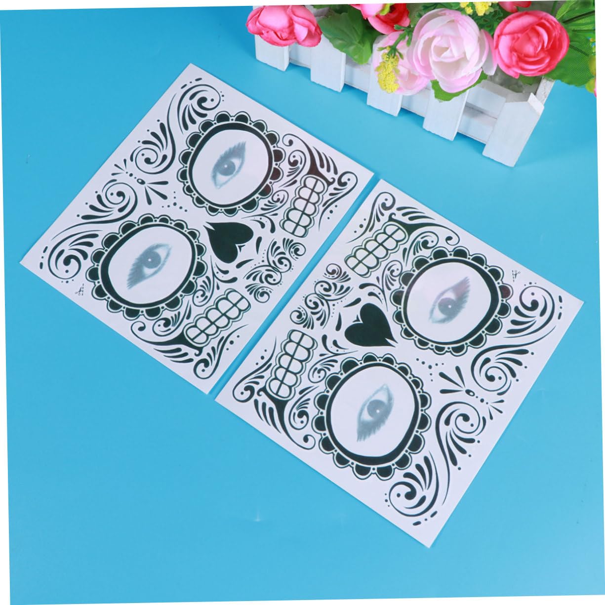 Beavorty 2piezas Parche Facial Tatuajes Temporales De Esqueletos Día Muertos Resistentes Al Agua Cara Perfectos Para Halloween