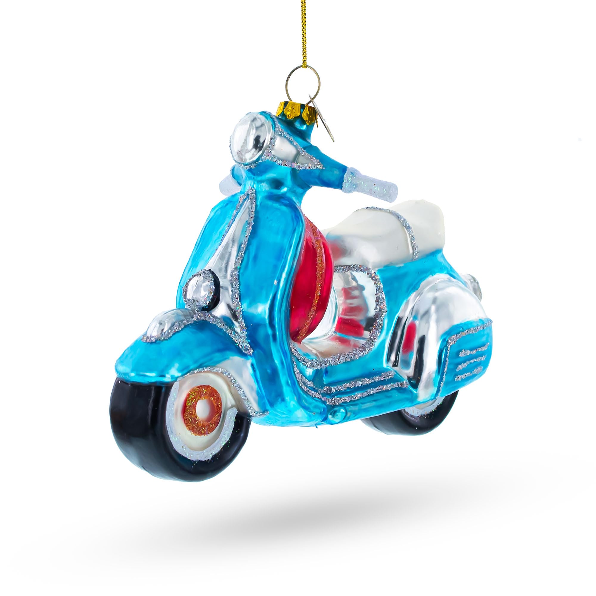 Décoration de Noël scooter en verre bleu cadeau idéal pour passionnés