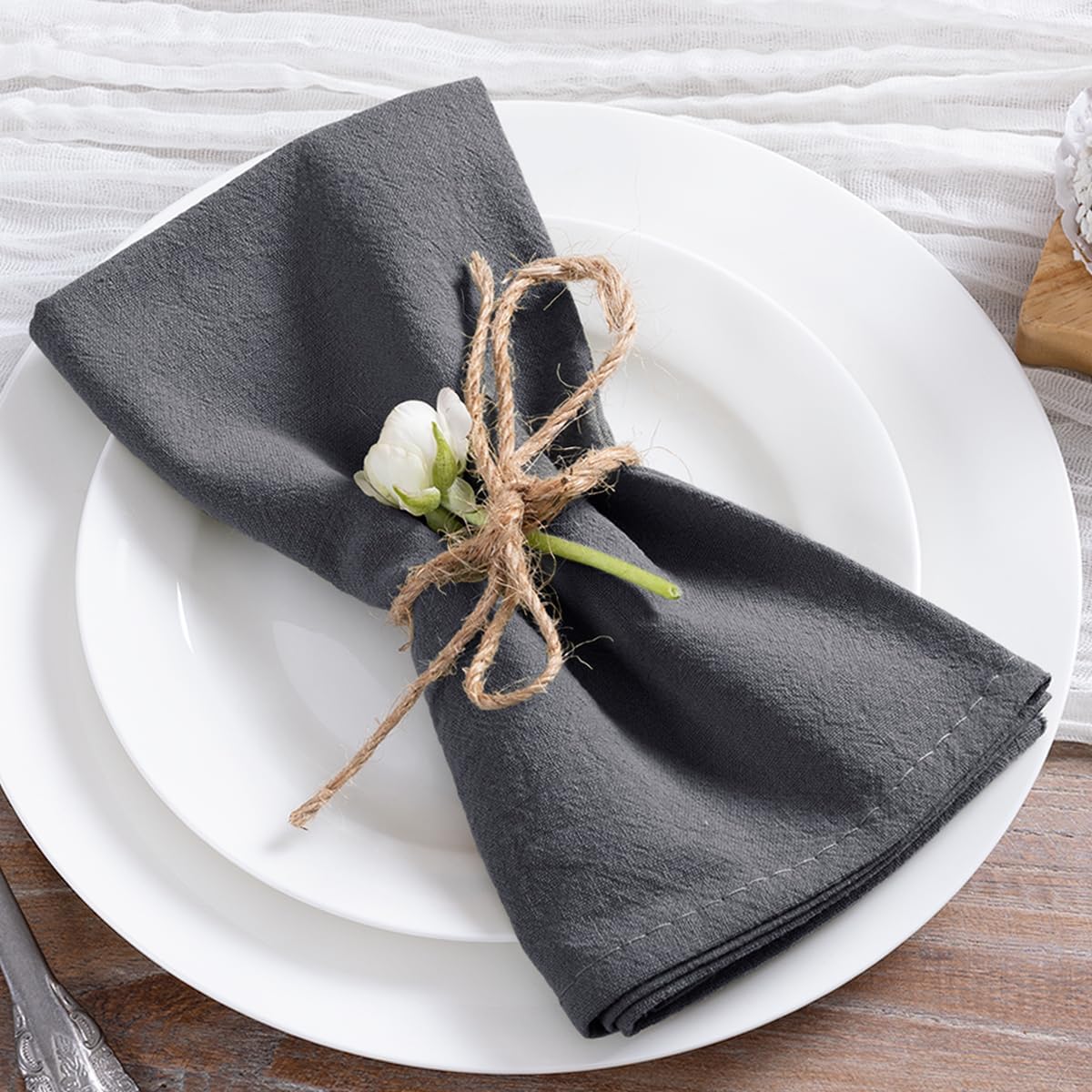 MLMC Charcoal Cotton Linen Napkins Rustic Washable Cloth Napkins Set of 8 Dark Grey 17"x17" Soft Reusable Stonewashed Dinner Napkins Cloth for Wedding Gathering Party Reception Everyday Use