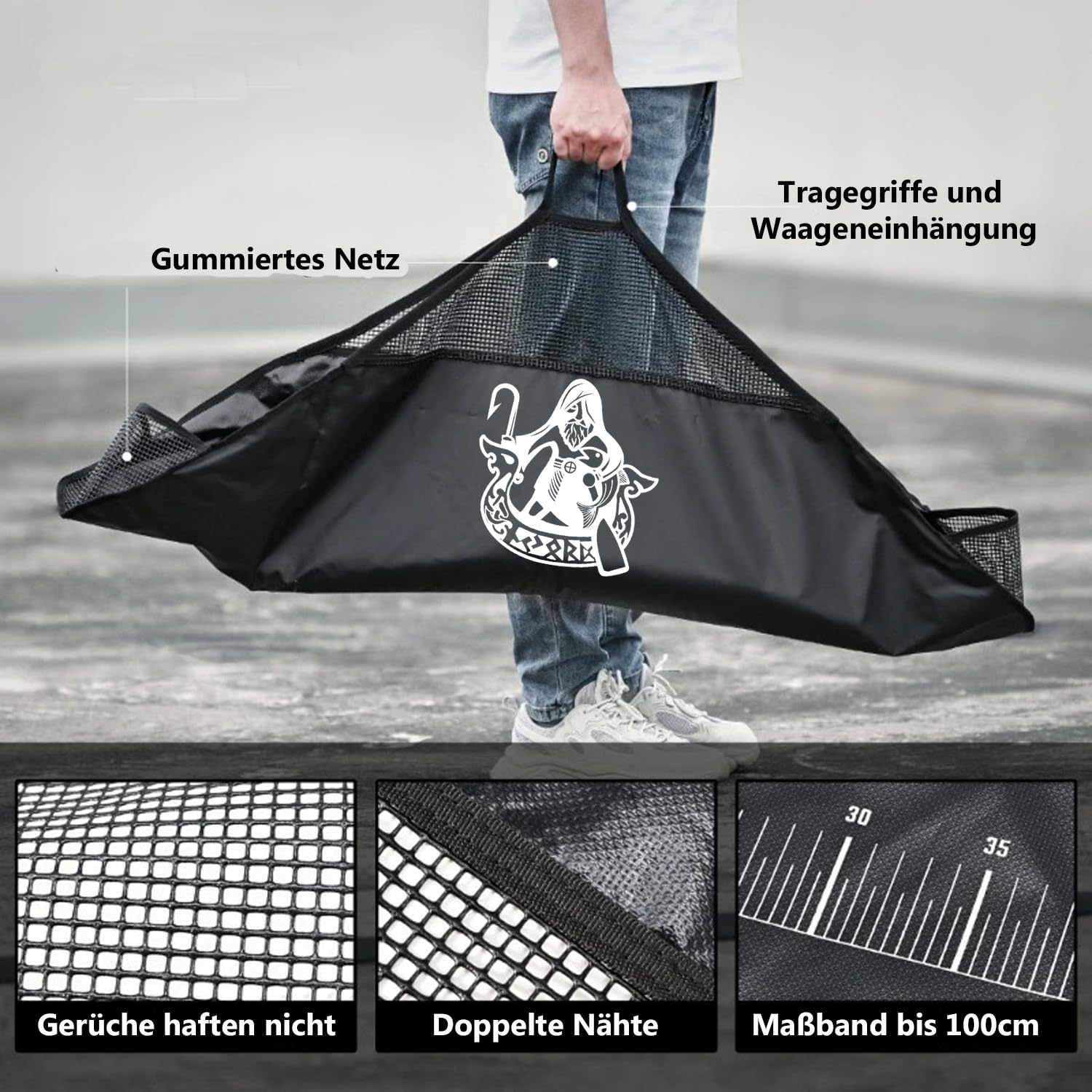 Abhakmatte mit Maßband 120x65cm | Abhakmatte Raubfisch mit Griffen für Transport & Waage | Wiegesack | Abhakmatte Angeln Abhakmatten Abhakmatte für Raubfisch