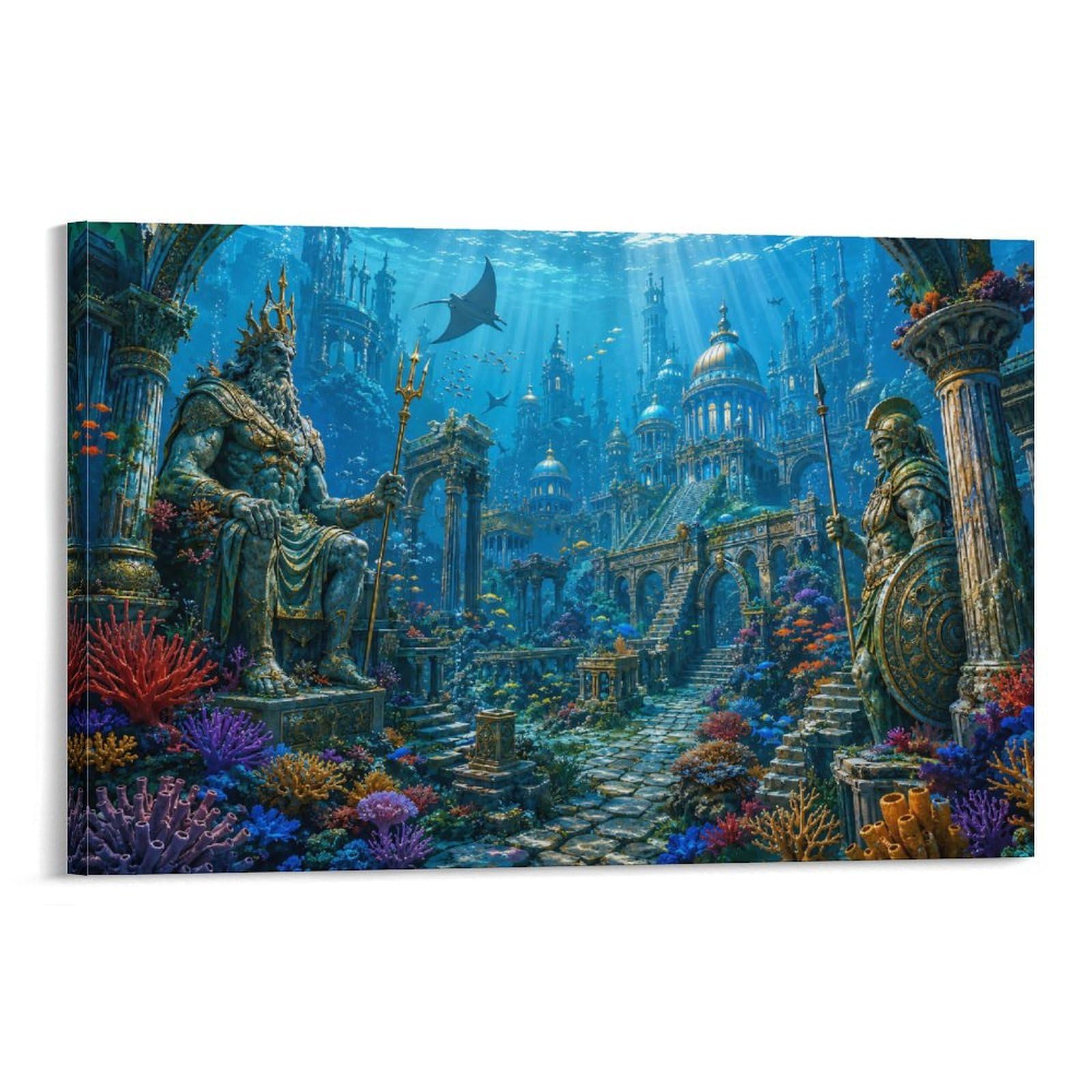 ASDFGHJKLZA Atlantis Underwater Kingdom Canvas Prints Modern Poster HD Aesthetic Wall Art Decor for Home, Bedroom, Office, Living Room Decorations, Gift 20x30inch(50x75cm)