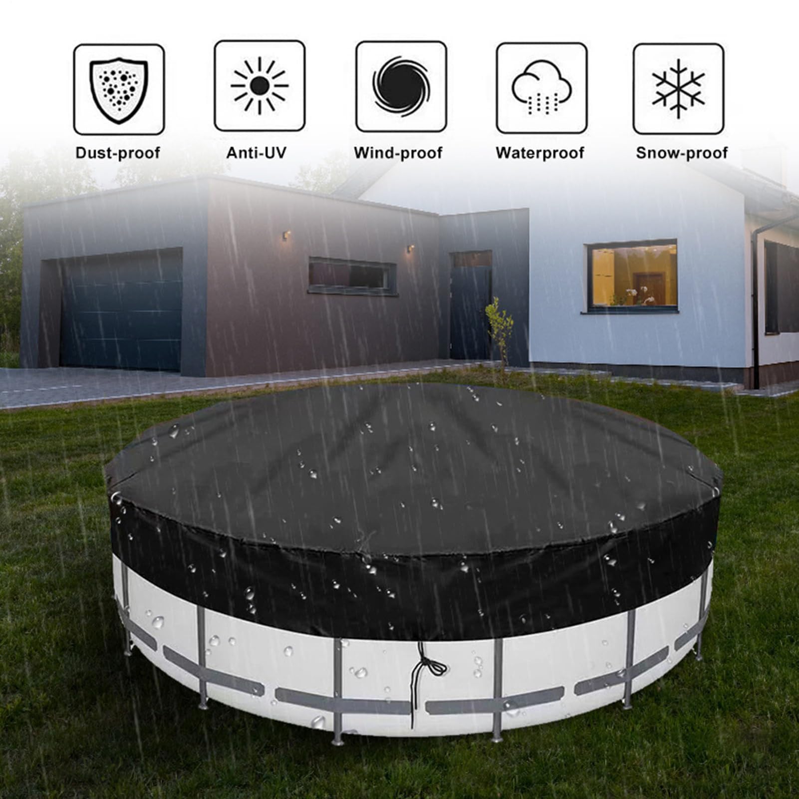 Cubiertas Redondas para Piscinas Exteriores,Cubiertas Protectoras Plegables Impermeables y Resistentes Rayos UV,Accesorios para Jacuzzis y Piscinas Elevadas De Jardín,12FT