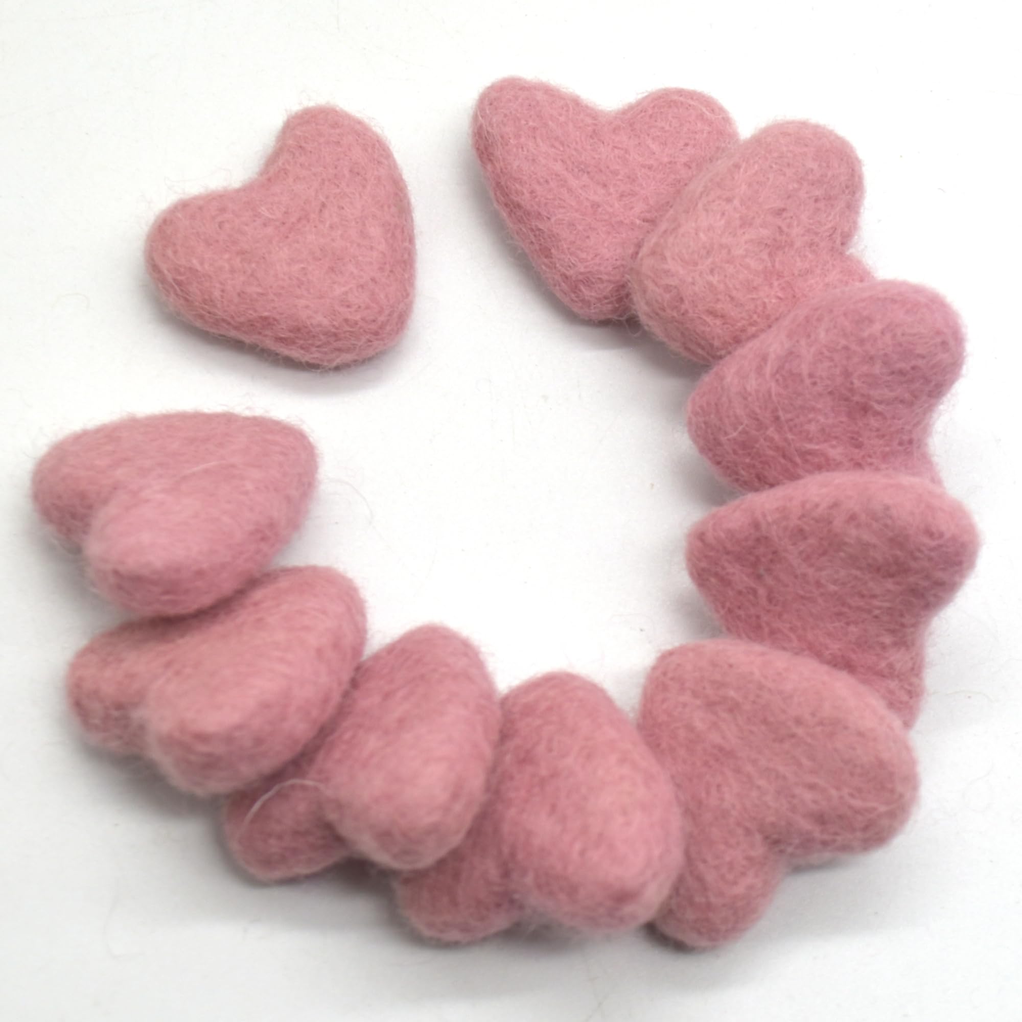 100% Wool Felt Hearts - 3cm - 10 Felt Hearts - Pastel Pink