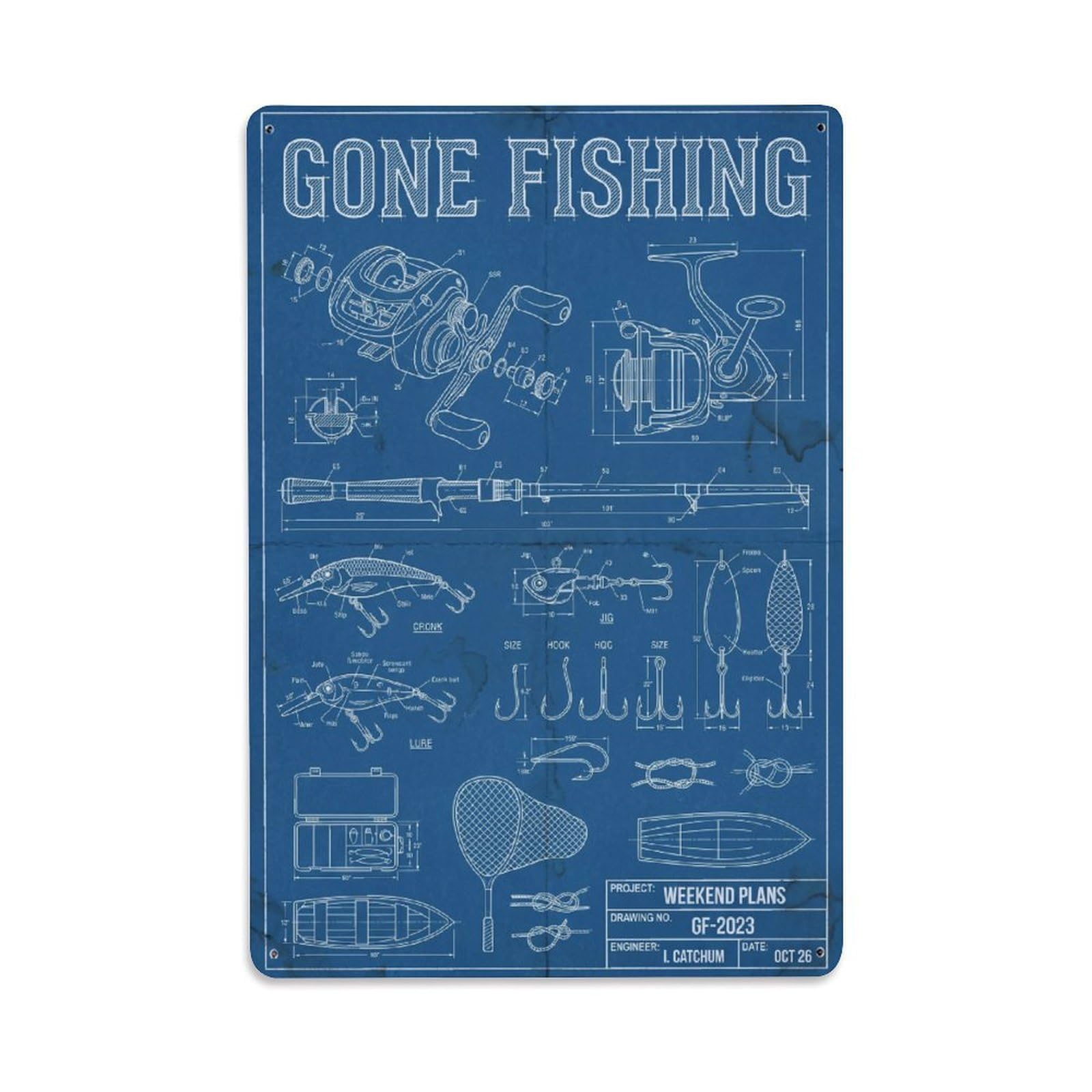 Gone Fishing Fishing Spot Vintage Metal Tin Sign Plaque Wall Decor for Cafe, Club, Garden Metal Poster 8x12Inch
