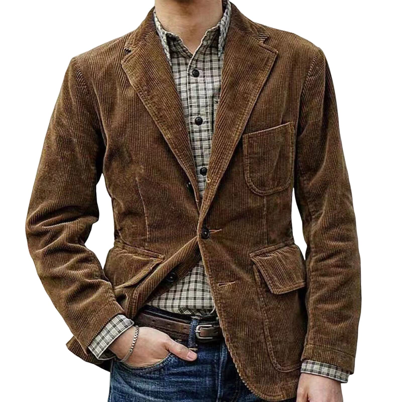 Chaqueta de hombre Abrigo de manga larga con solapa bolsillos de un solo pecho otoño invierno pana solapa traje de oficina chaqueta