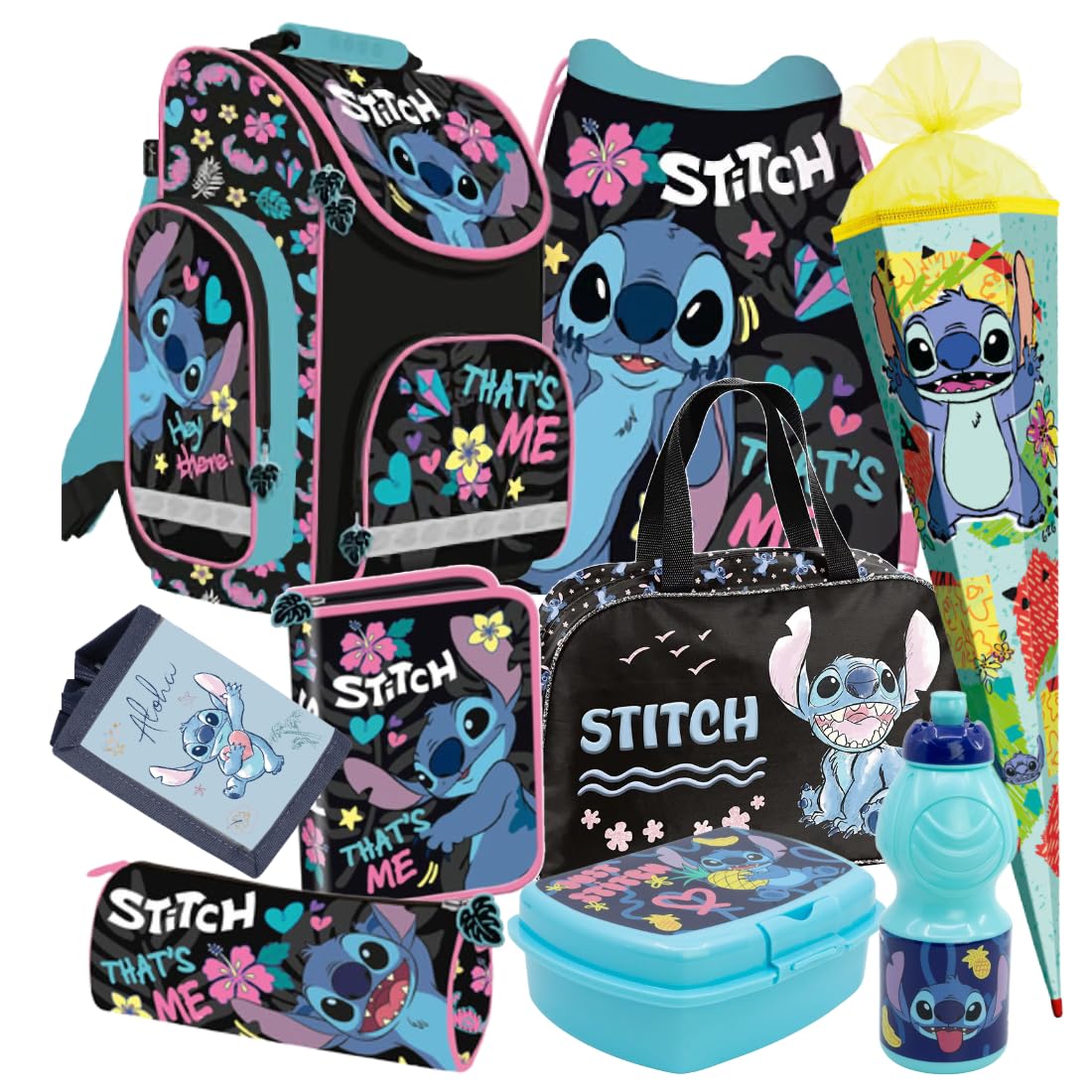 Schultasche Stitch Angel 9 Teile Set Schulranzen Ranzen Schultüte 85 cm Tasche Federmappe Sporttasche Rucksack Tornister blau mit Sticker-von-Kids4shop