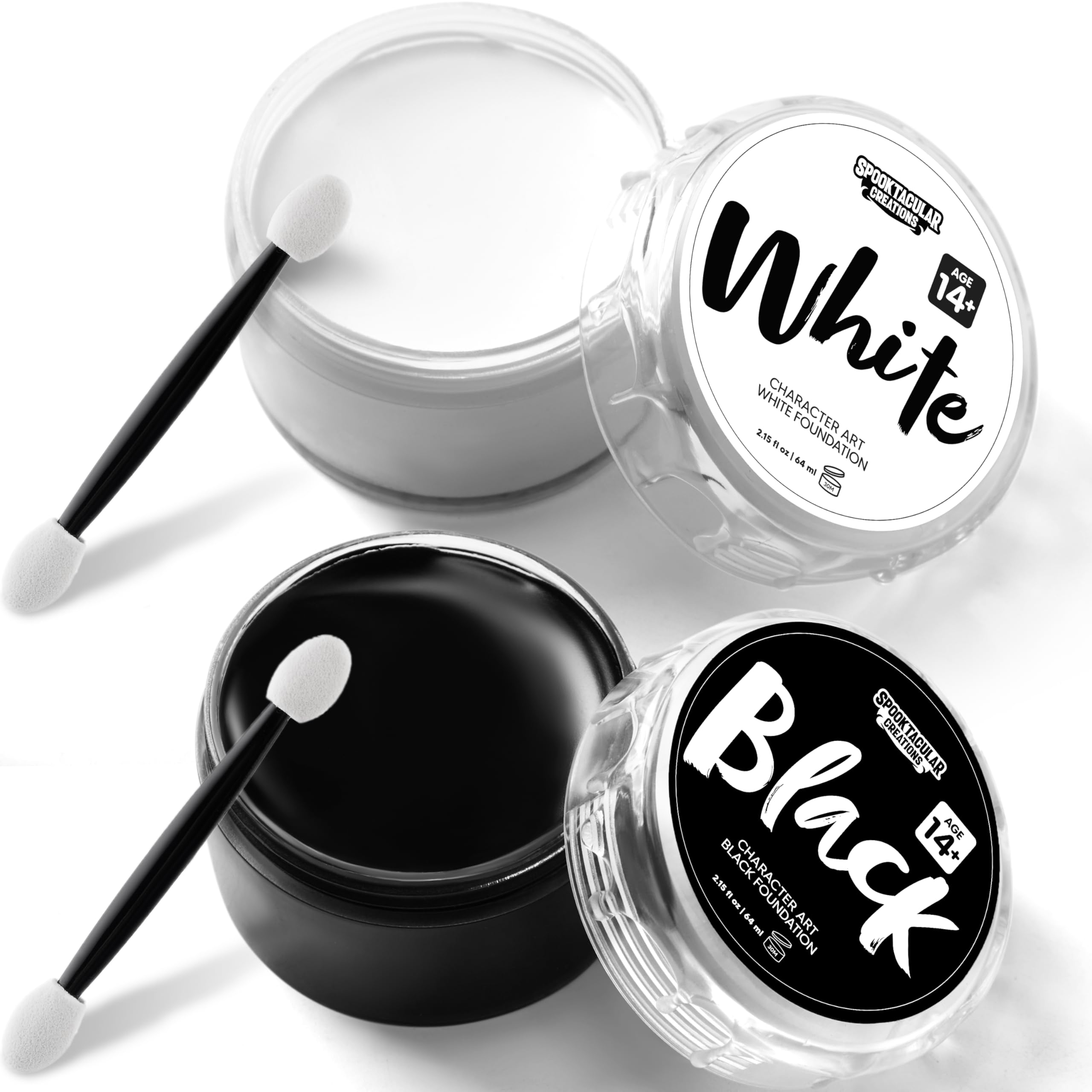 Spooktacular Creations Halloween Oil Face Body Paint Set Foundation 4 OZ with Brushes, Halloween Party Cosplay Clown Sfx Zombie Skeleton Dress Up Makeup for Adult ( White Black )
