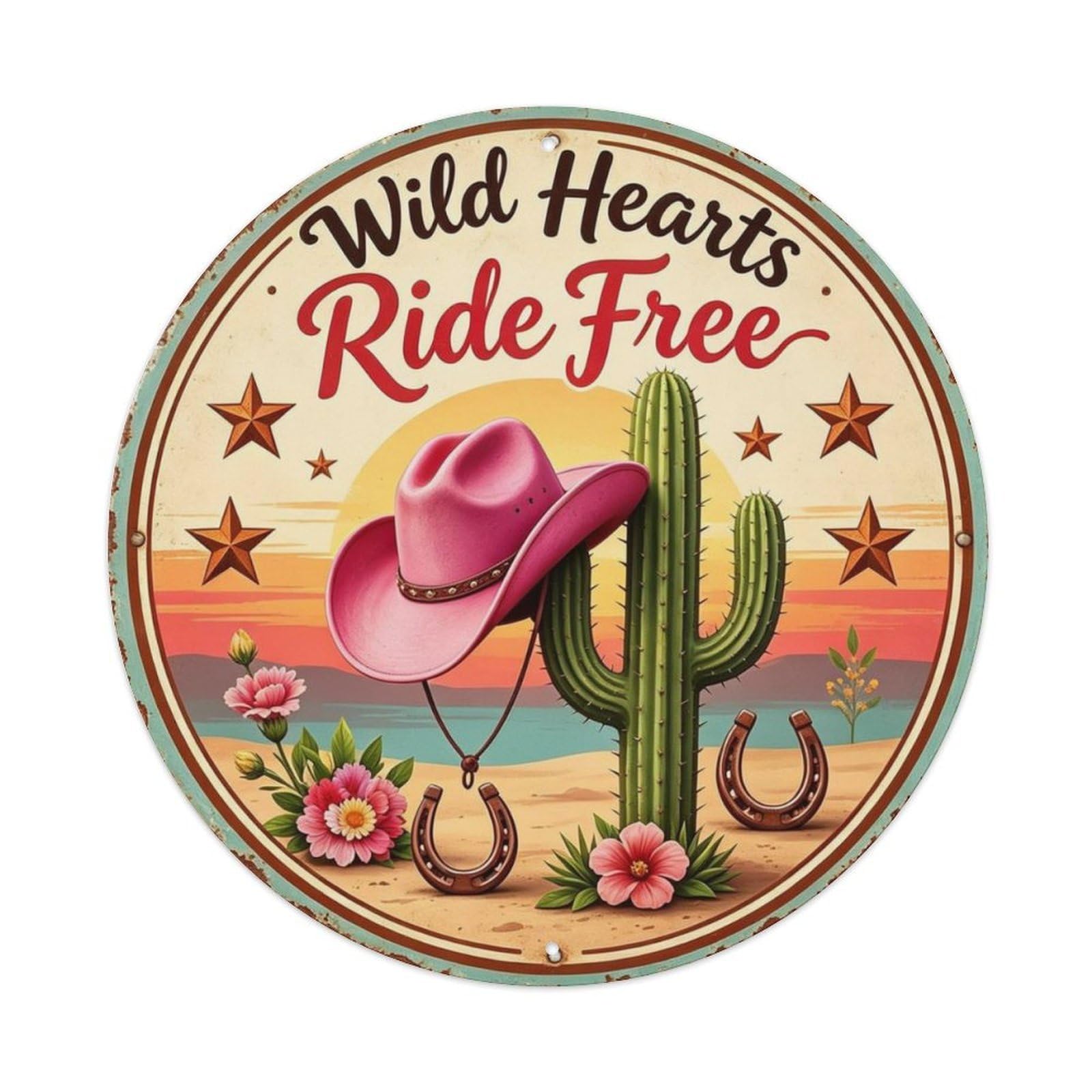 Wild Hearts Ride Free Metal Tin Sign Plaque