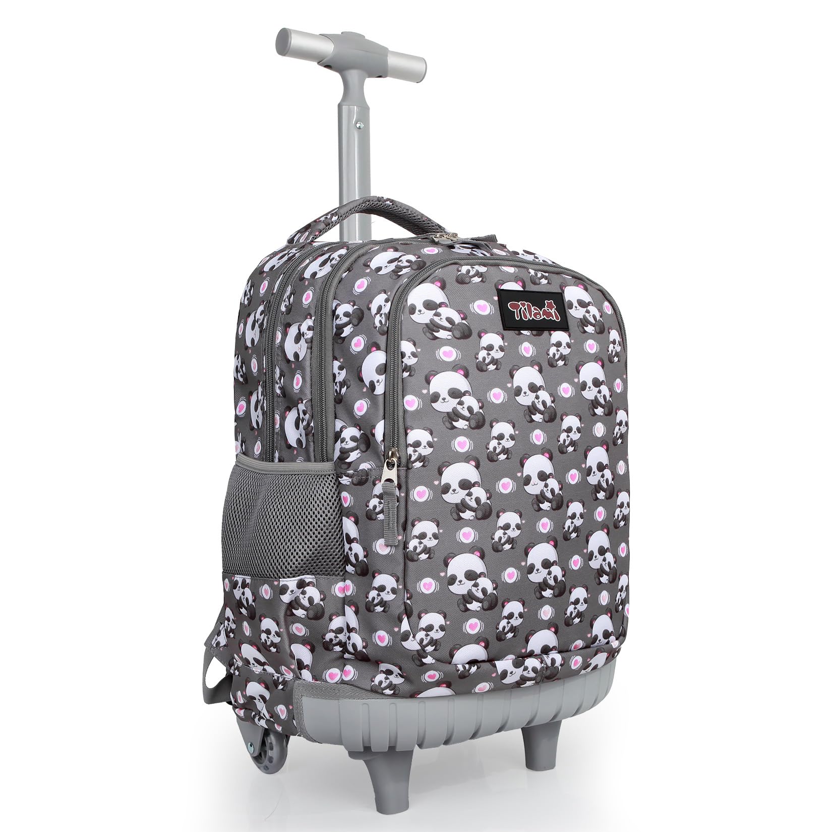 Tilami Rolling Backpack for Kids 18 Inch Wheeled Bookbag for Boys & Girls for School & Travel,Panda