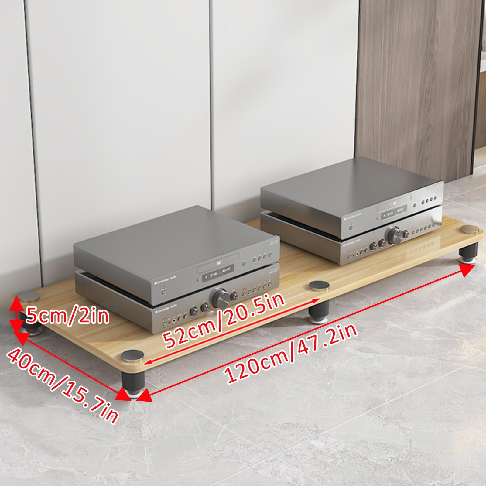 Supporto per Giradischi in Legno Stile Mid-Century con vano per vinili e Supporto per Altoparlanti. Mobile per dispositivi AV con vano per Lettori Dvd/decoder, Ripiani angolari, Design in No