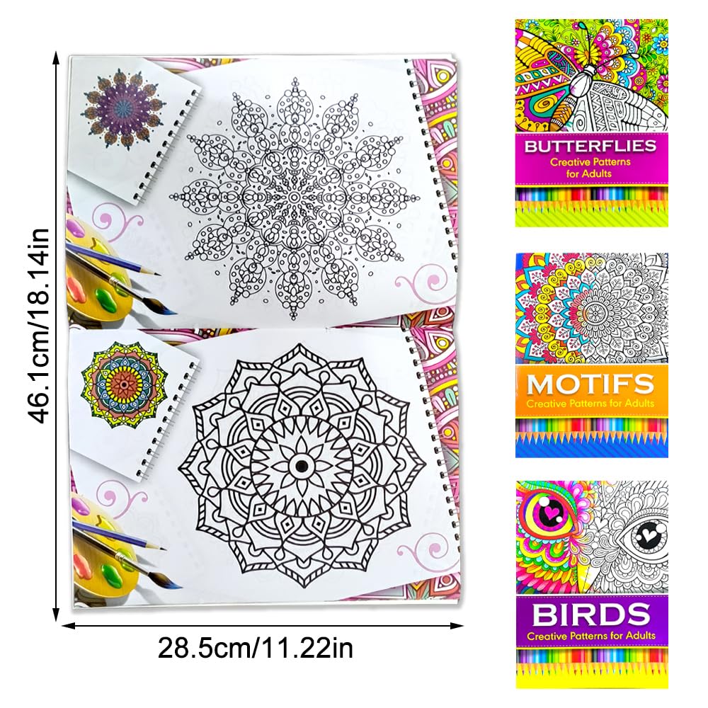 burkfeeg 3 sztuki kolorowanek dla dorosłych, kolorowanka dla dorosłych, format A4, motyle, sowa, mandala, kolorowanka, redukcja stresu i relaksu