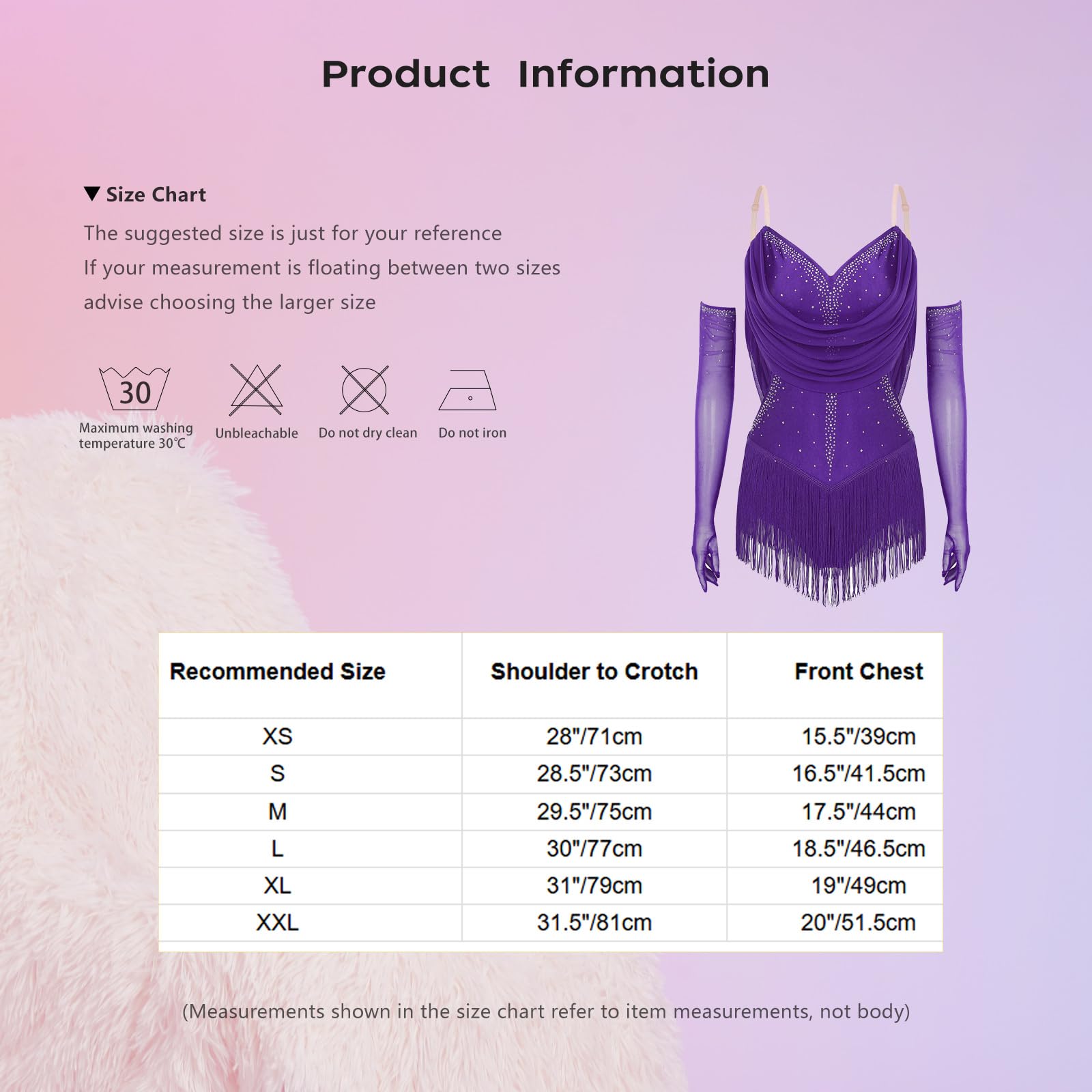 Maillot de Baile Latino para Mujer Body de Patinaje Artístico Maillot con Flecos y Pedrería Brillante y Guantes de Malla Vestido Baile de Salón Tango Rumba S-XXL
