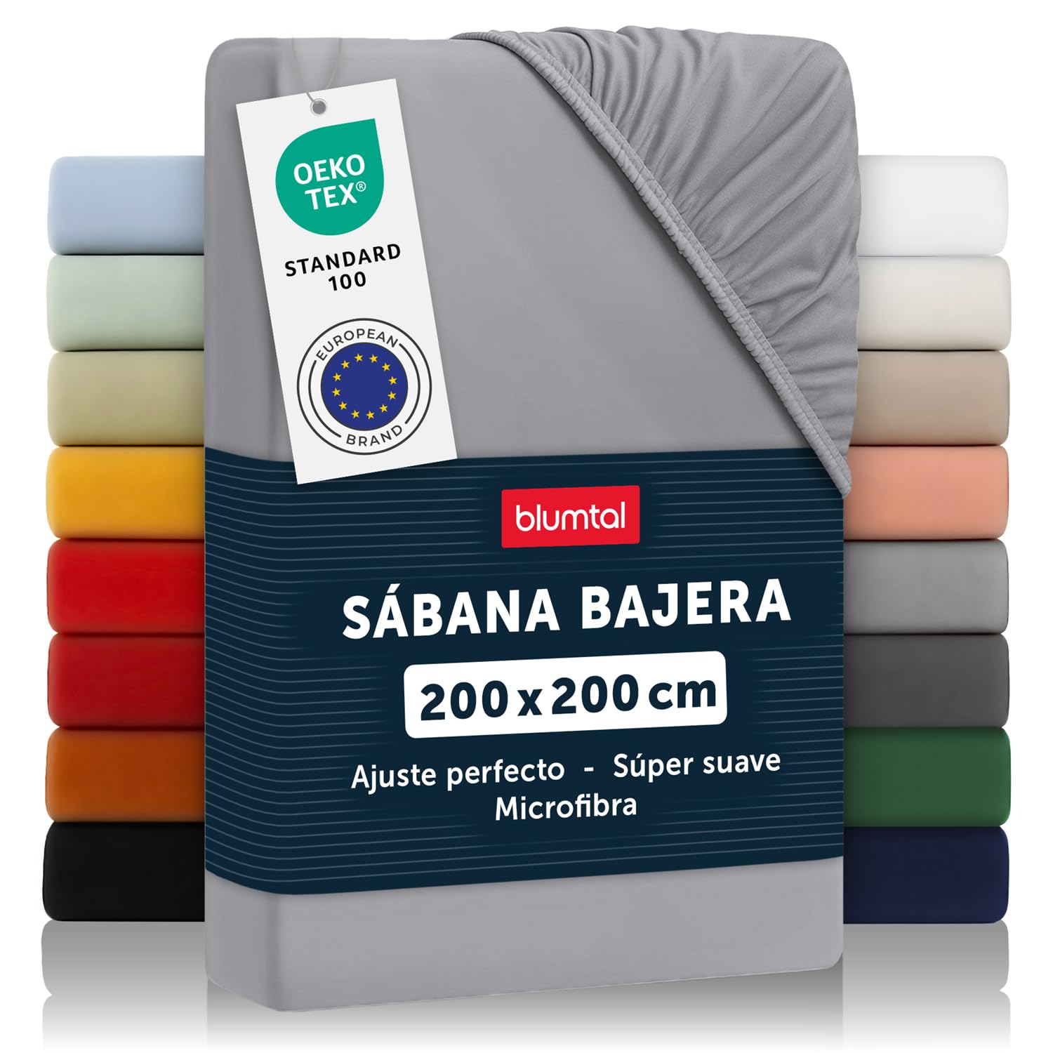 Blumtal Sábana bajera ajustable de microfibra 200 x 200 x 30 cm - 1er-Conjunto Gris