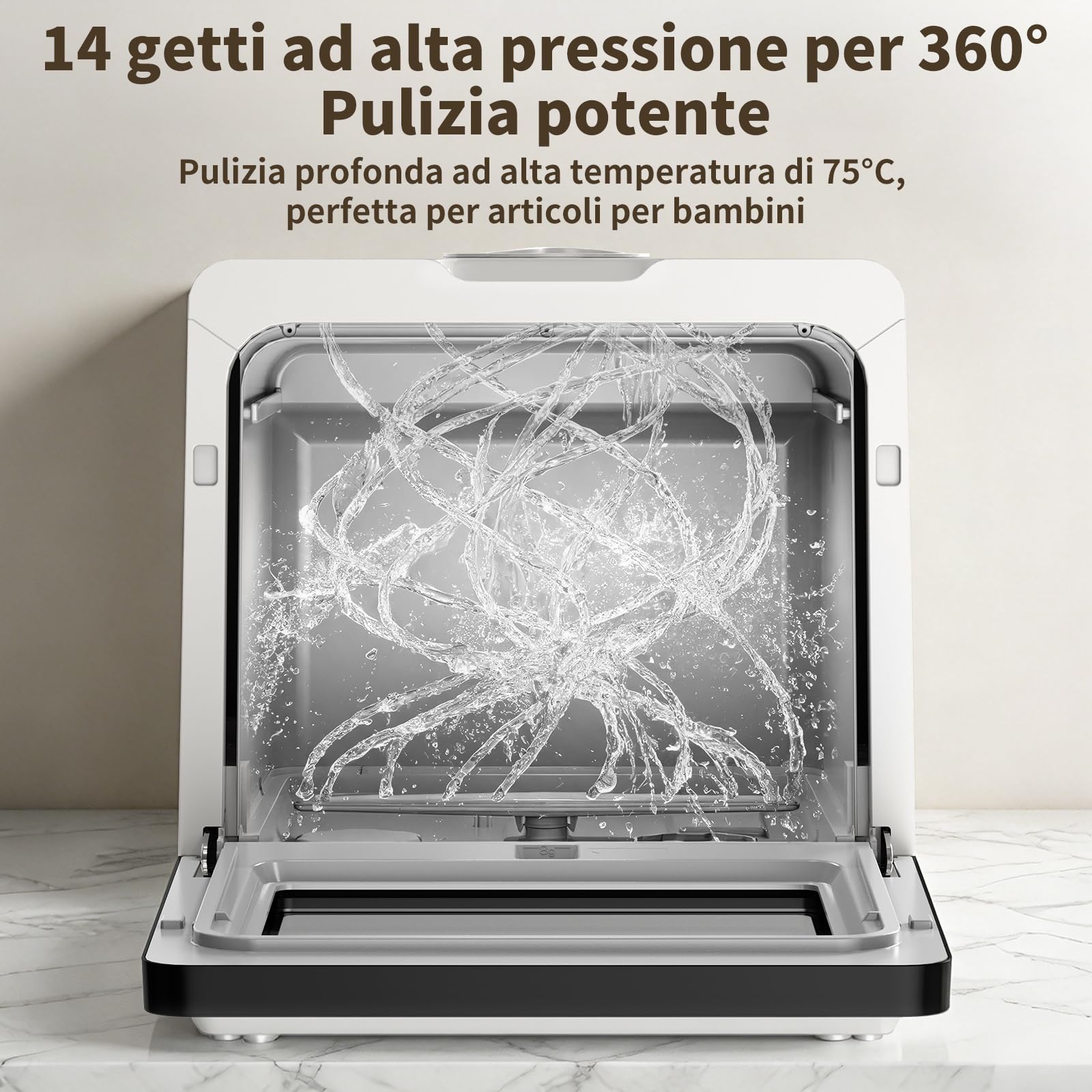 Mini Lavastoviglie da Tavolo, con Funzione di Addolcimento Dell'acqua, Lavastoviglie portatile da 5L, 7+3 Programmi, Touch Control e Display LED, Ideale per Cucine, Apt e Dormitori