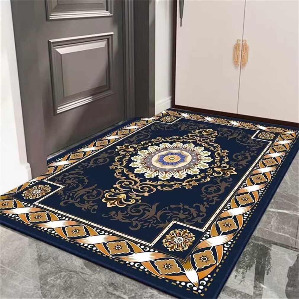 Tapis chambre gamer bleu marine avec motif floral classique
