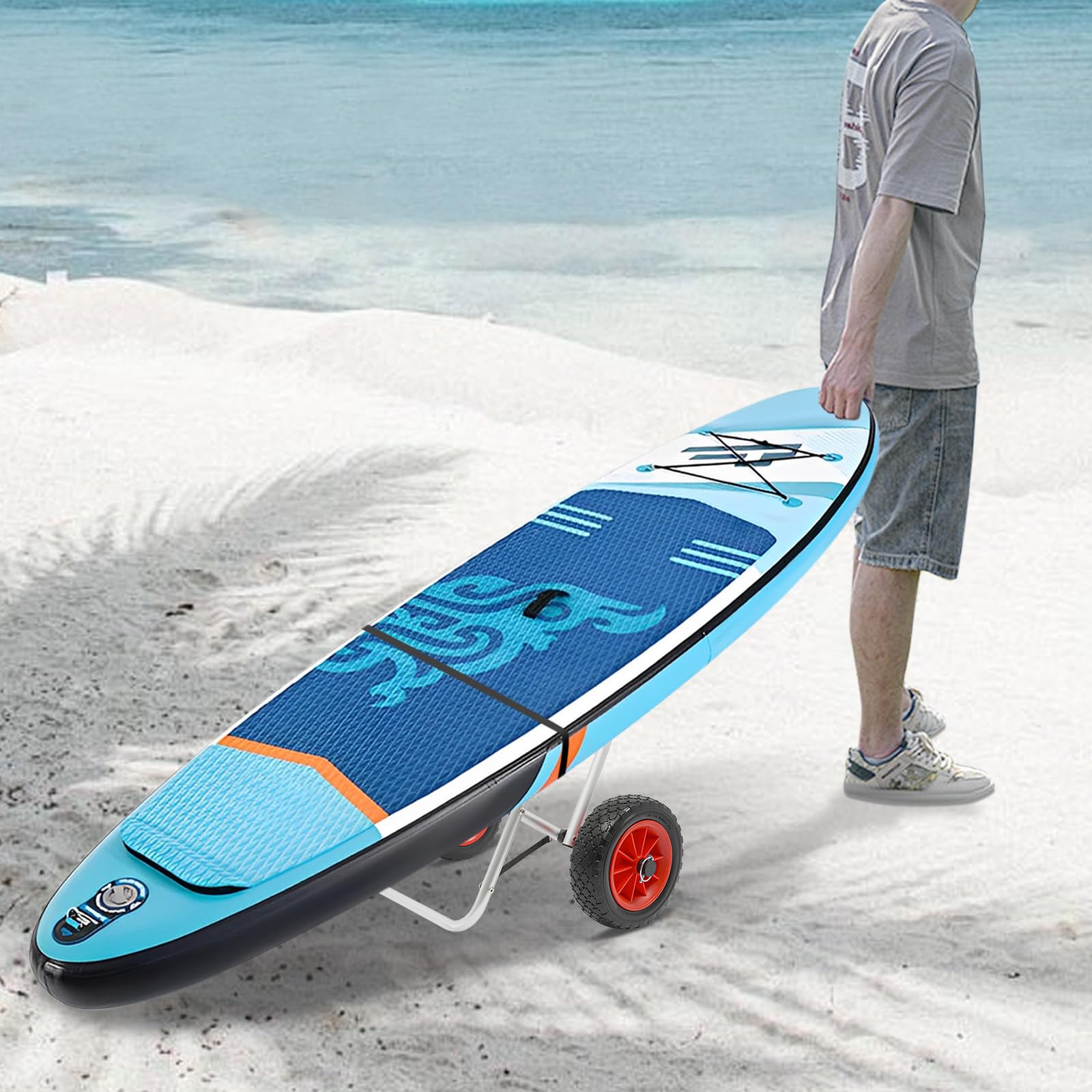 Faltbarer Kajakwagen, Sup Wagen Bootswagen Kanuwagen bis zu 80kg mit 2 Solide PU-Räder für Booten, Kanus, Rettungsinseln, Paddeln, Surfbrettern, Silber, Schwarz