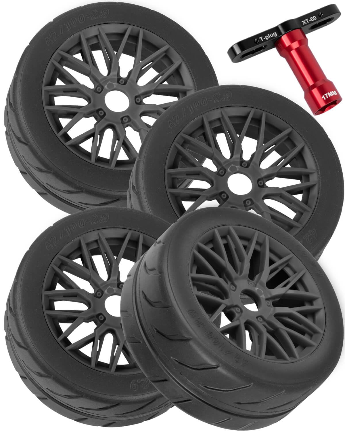 hopsupRC RC Tires Wheels for 1/7 Infraction 6S BLX,1/8 Typhon 6S BLX,Limitless,Rubber Highway Wheels Soft Tires Truck Tire Highway Tires,4PCS Black