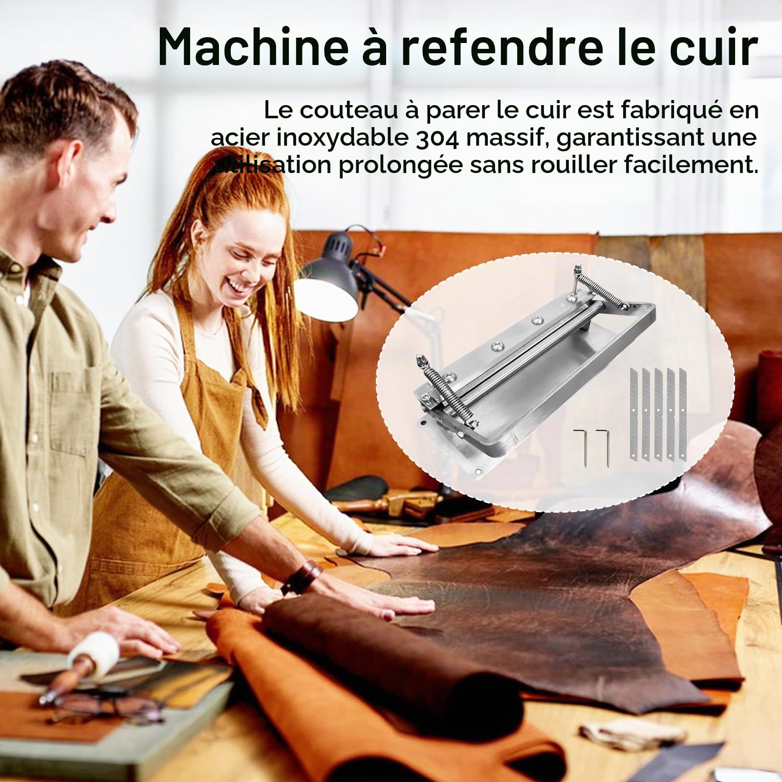 Machine à éplucher Cuir, Machine à éplucher Cuir Manuelle Acier Inoxydable Outil D'épluchage Cuir Largeur D'épluchage 18cm Séparateur Cuir Précis épaisseur Réglable Machine à Fendre Cuir Avec 5 Lames