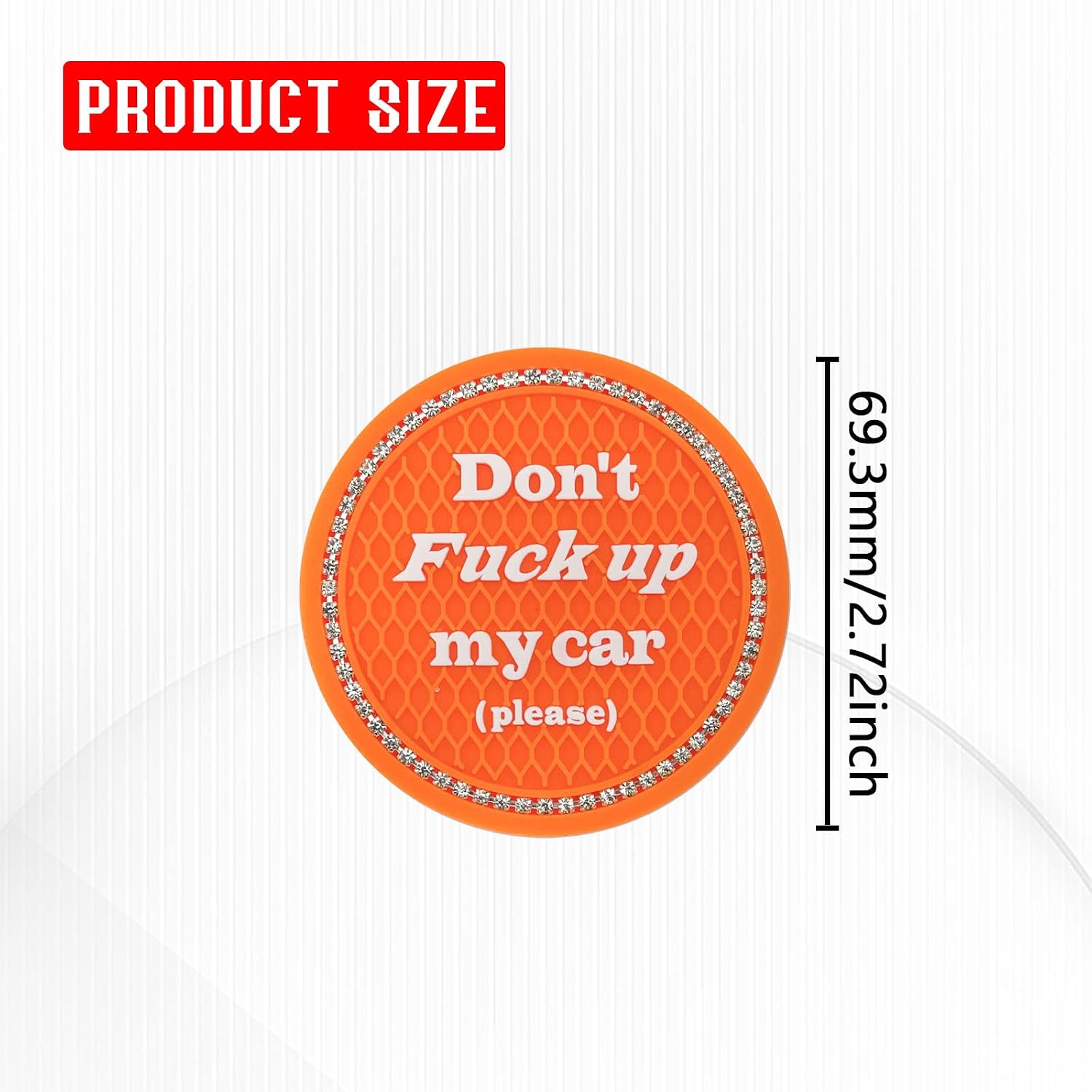 BEYPOVK 2 Pack Bling Car Cup Coaster, Universal Silicone Anti Slip Car Cup Holder Mats, Funny Spoof Car Interior Accessories for Men and Women (Orange)