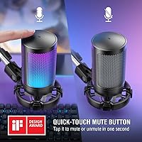 Vista 4 de FIFINE Gaming PC USB Microphone, Podcast Condenser Mic with Boom Arm, Pop Filter, Mute Button for Streaming, Twitch, Online Chat, RGB Computer Mic
