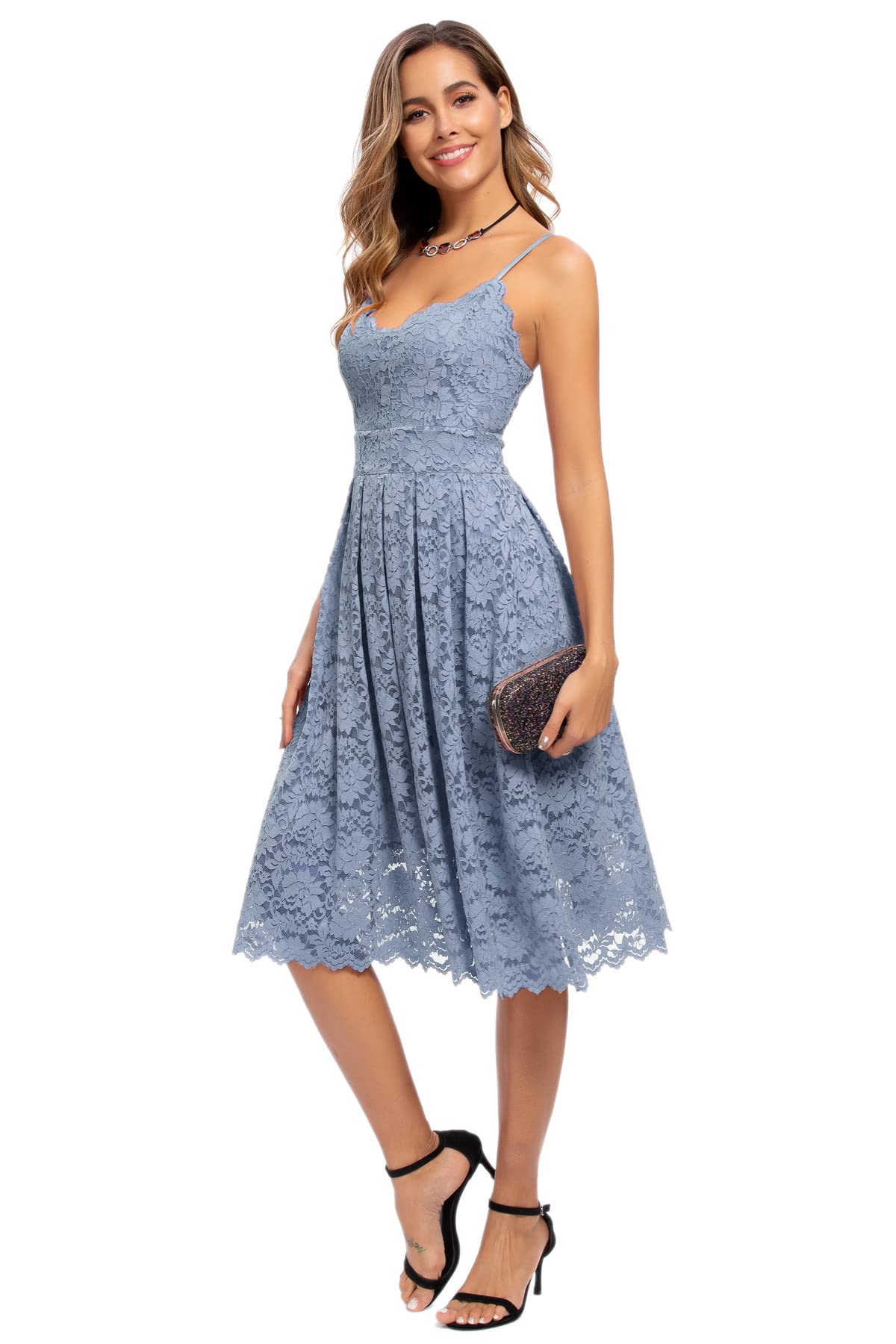 Atnlewhi Abito da donna vintage senza maniche con scollo a V, linea ad A, lunghezza al ginocchio, abito da damigella d'onore elegante