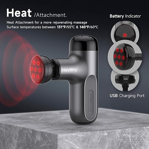 Miniatura 3 de Mini pistola de masaje con calor, pistola de masaje de tejido profundo, masajeador muscular de percusión portátil con 4 cabezales de masaje para