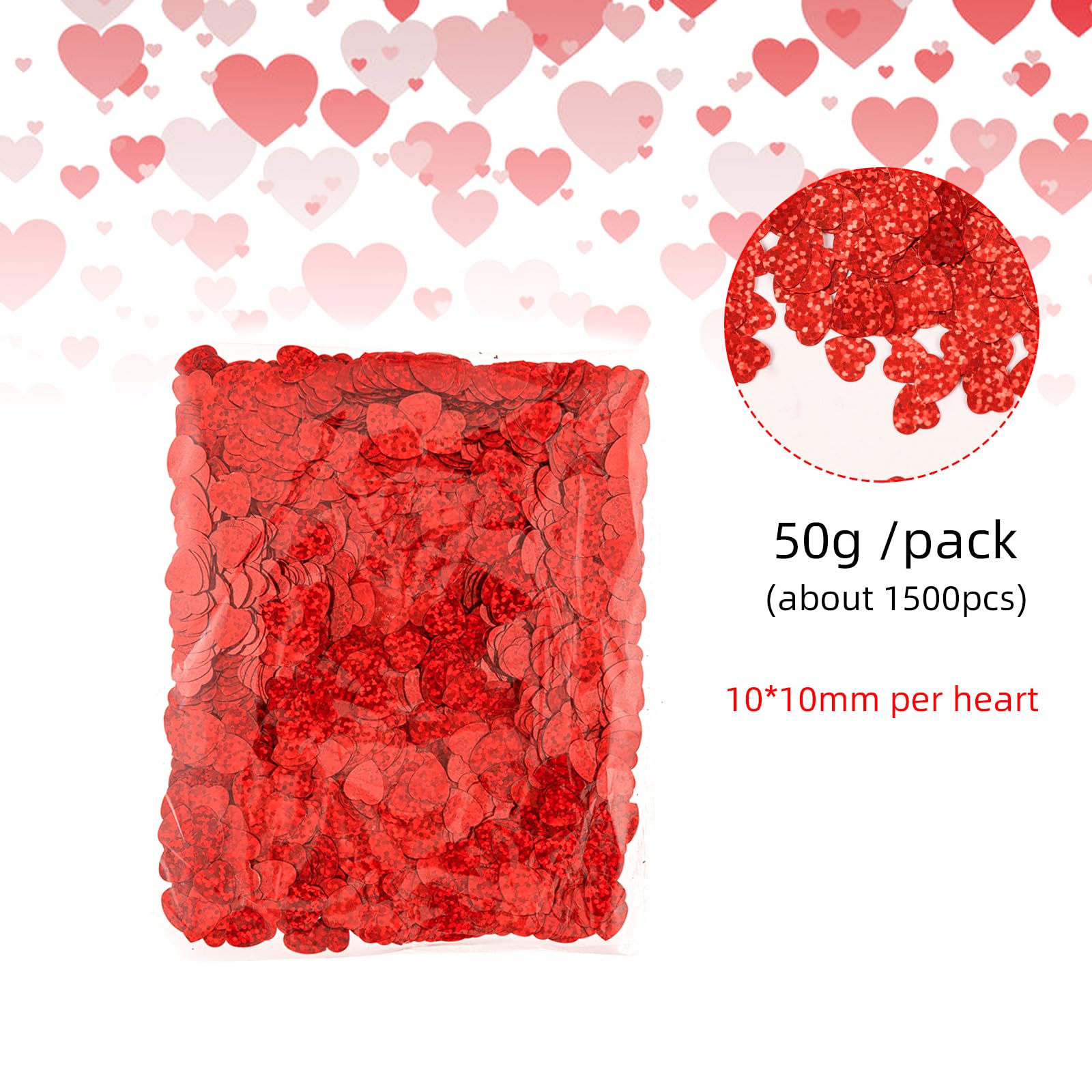 Jocomoni 1500pcs/50g Valentines Day Hearts Confetti Decorations,Iridescent Red Heart Table Confetti Glitter Heart Sequins for Valentine's Day Wedding Birthday Party Home Decoration