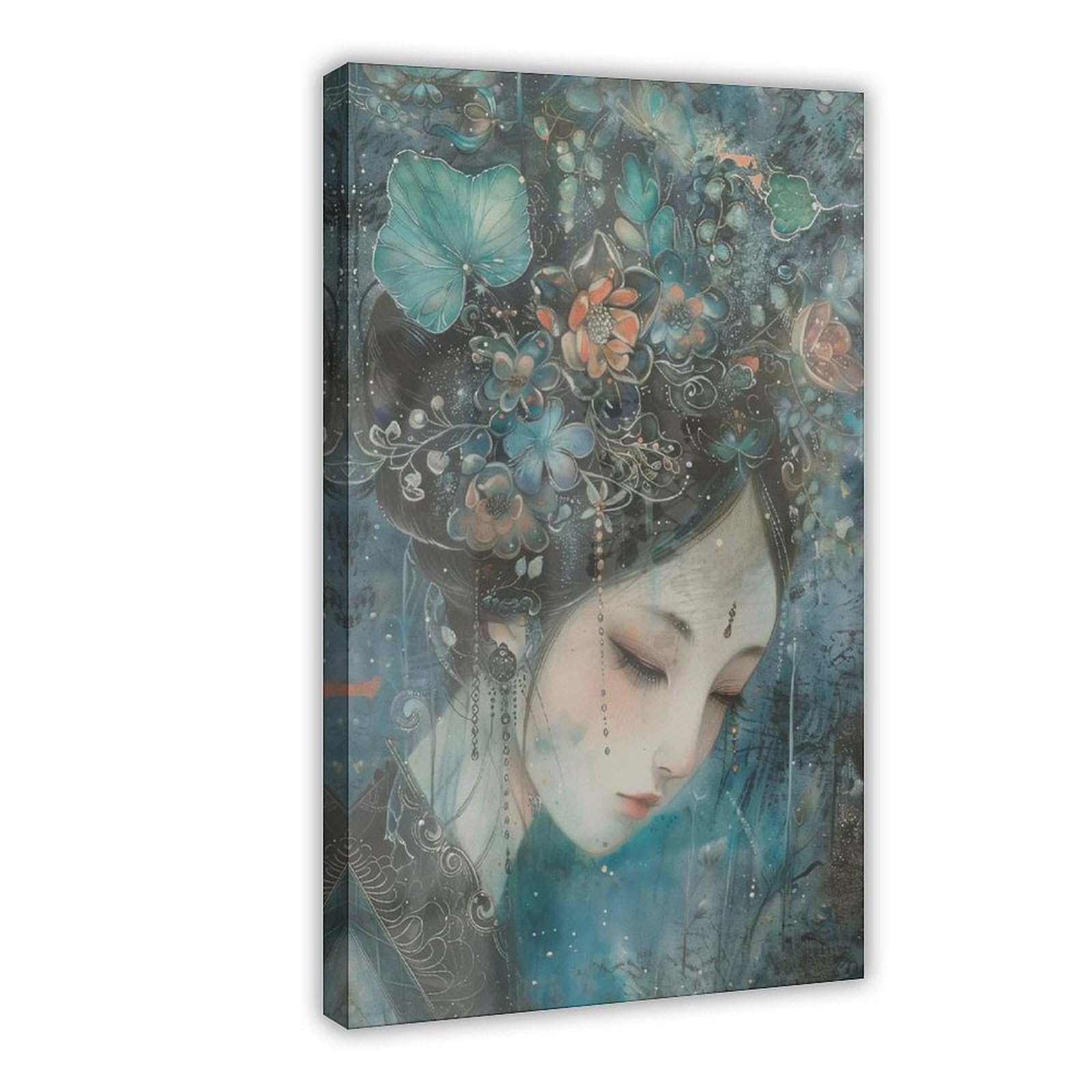 Bareronor Moody Geisha Poster Canvas Poster Bedroom Decor Landscape Office Room Decor Gift 16" L X 24" W