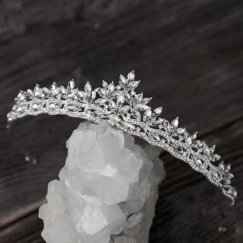 Miniatura 6 de SWEETV Tiara de boda de cristal para mujer, diadema de corona de reina real, accesorios de pelo de princesa con diamantes de imitación para baile