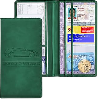 Car Registration and Insurance Holder, PU Car Glove Box Organizer, Travel Documents Folder, Universal Car Storage Pocket Accessories for Documents, Cards, License, Passport,Case (Dark Green)