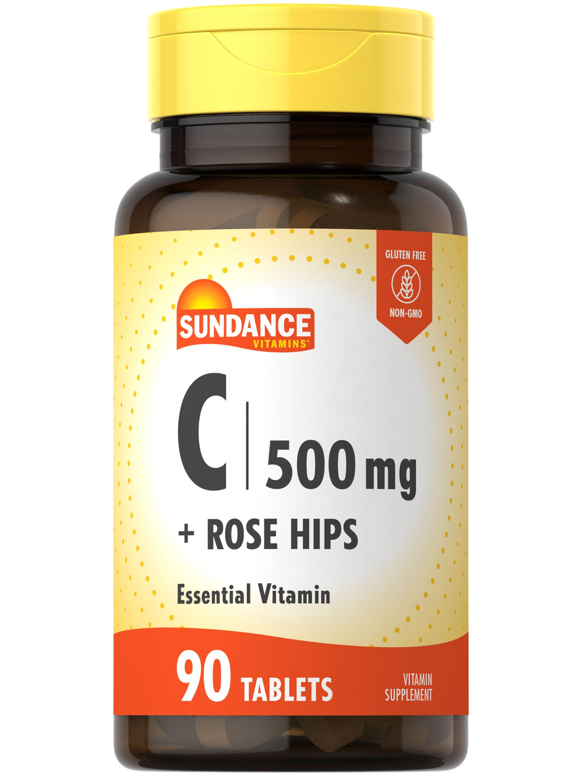 Sundance Vitamin C with Rose HIPS 500mg 90 Vegetarian Tablets Essential Vitamin Vegetarian Non-GMO and Gluten Free Supplement
