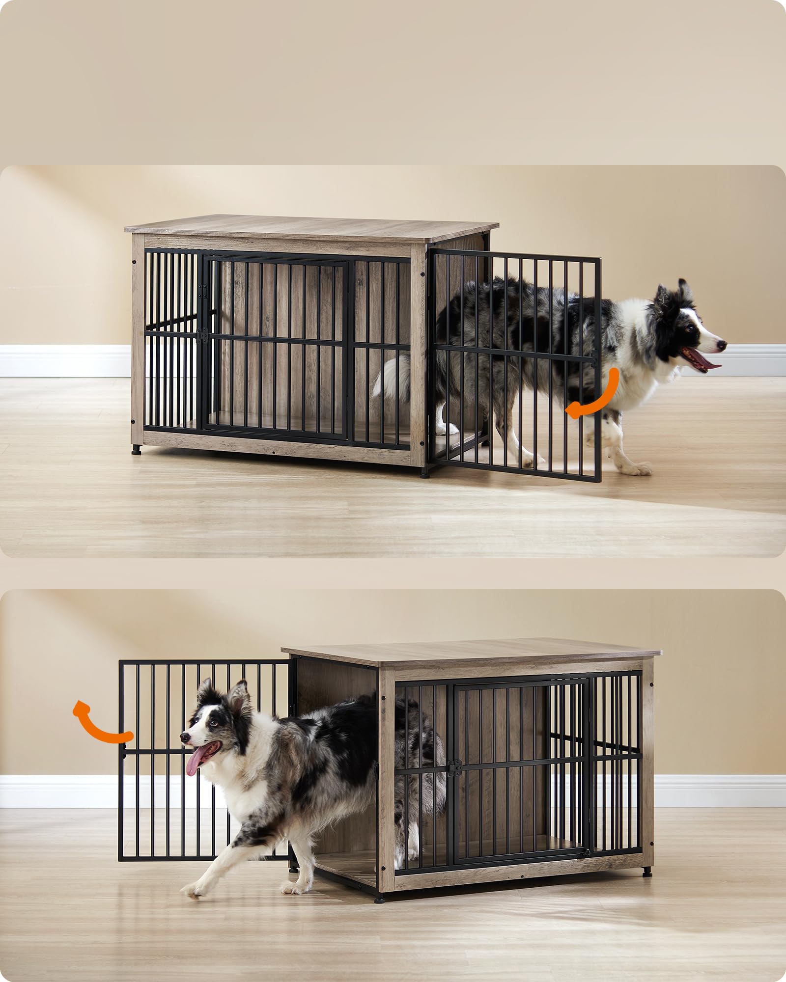 Feandrea Mobile Gabbia per Cani, Gabbia Moderna da Interno con Base Chiusa, 2 Porte, L, per Cani fino a 32 kg, Husky, Border Collie, Shiba Inu, American Bully, Greige Melange PFC023G01