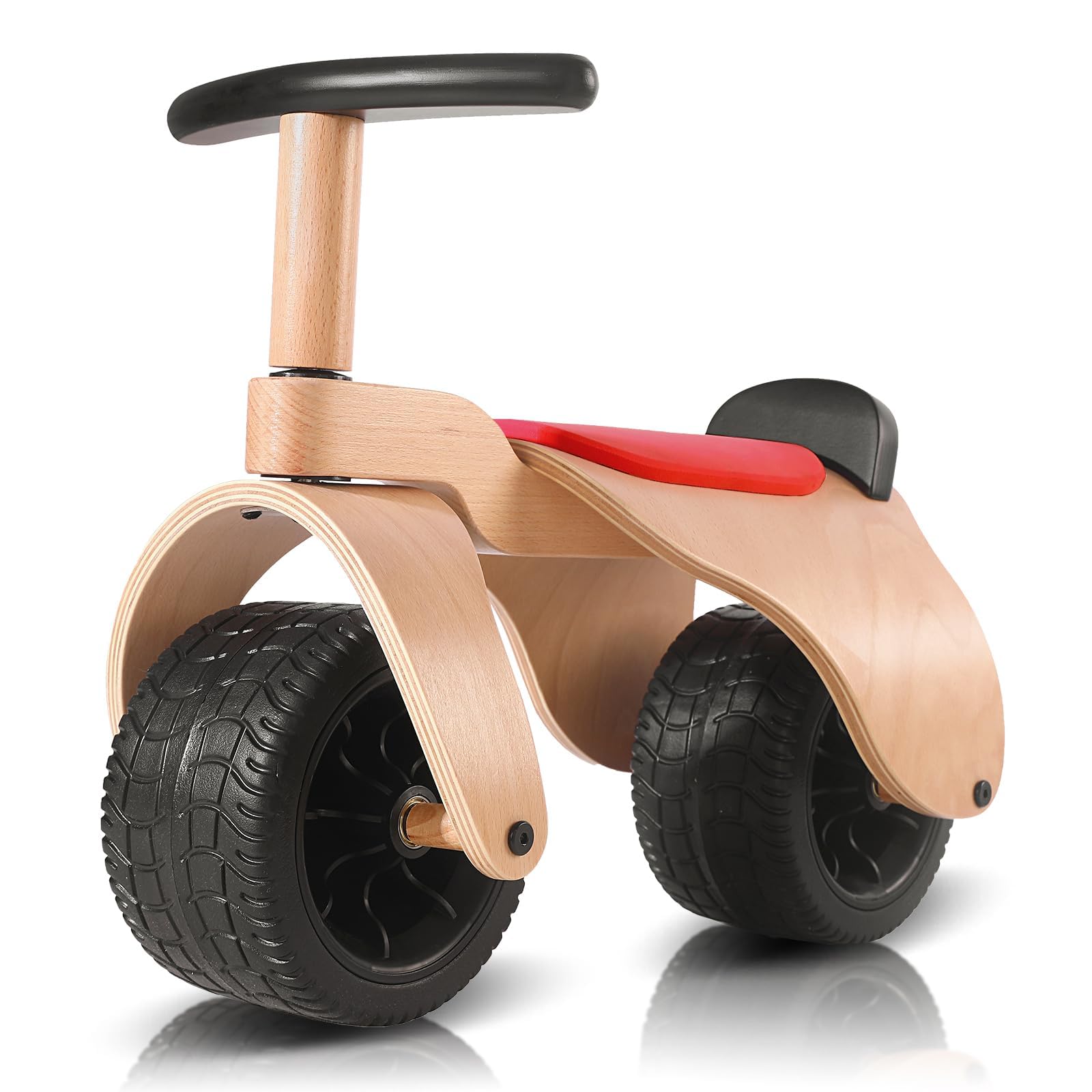 KRIDDO Wooden Baby Balance Bike 1 Year Old, Wide Wheels for Stable and Smooth Ride, Boy Girl First Balance Bike Gift for 12 Month to 3 Year, Non-Sharp Parts, Soft Seat, Red