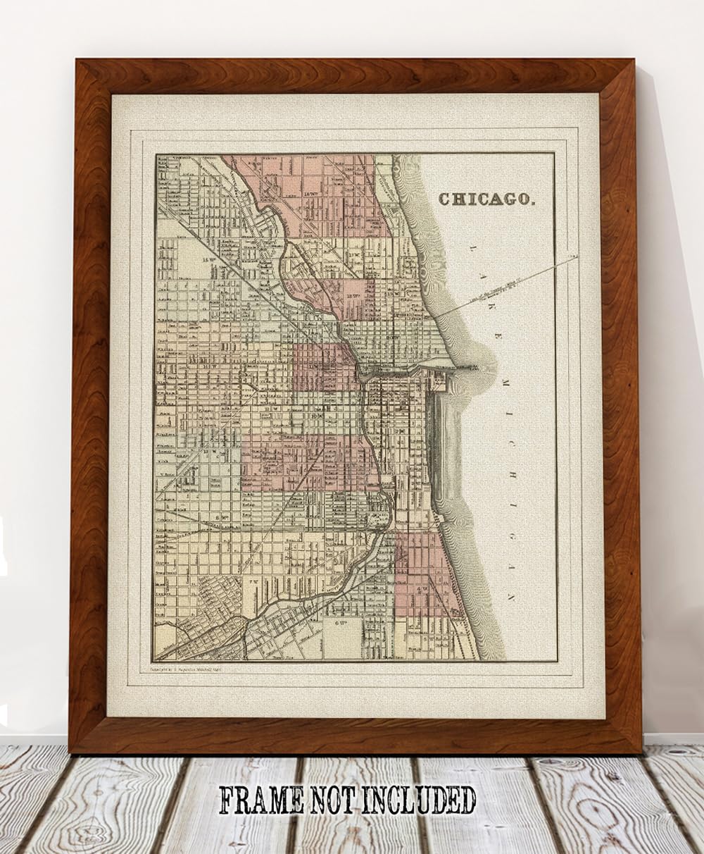 Amazon.com: 1890 Mitchell Map of Chicago – Vintage 28x36 Unframed