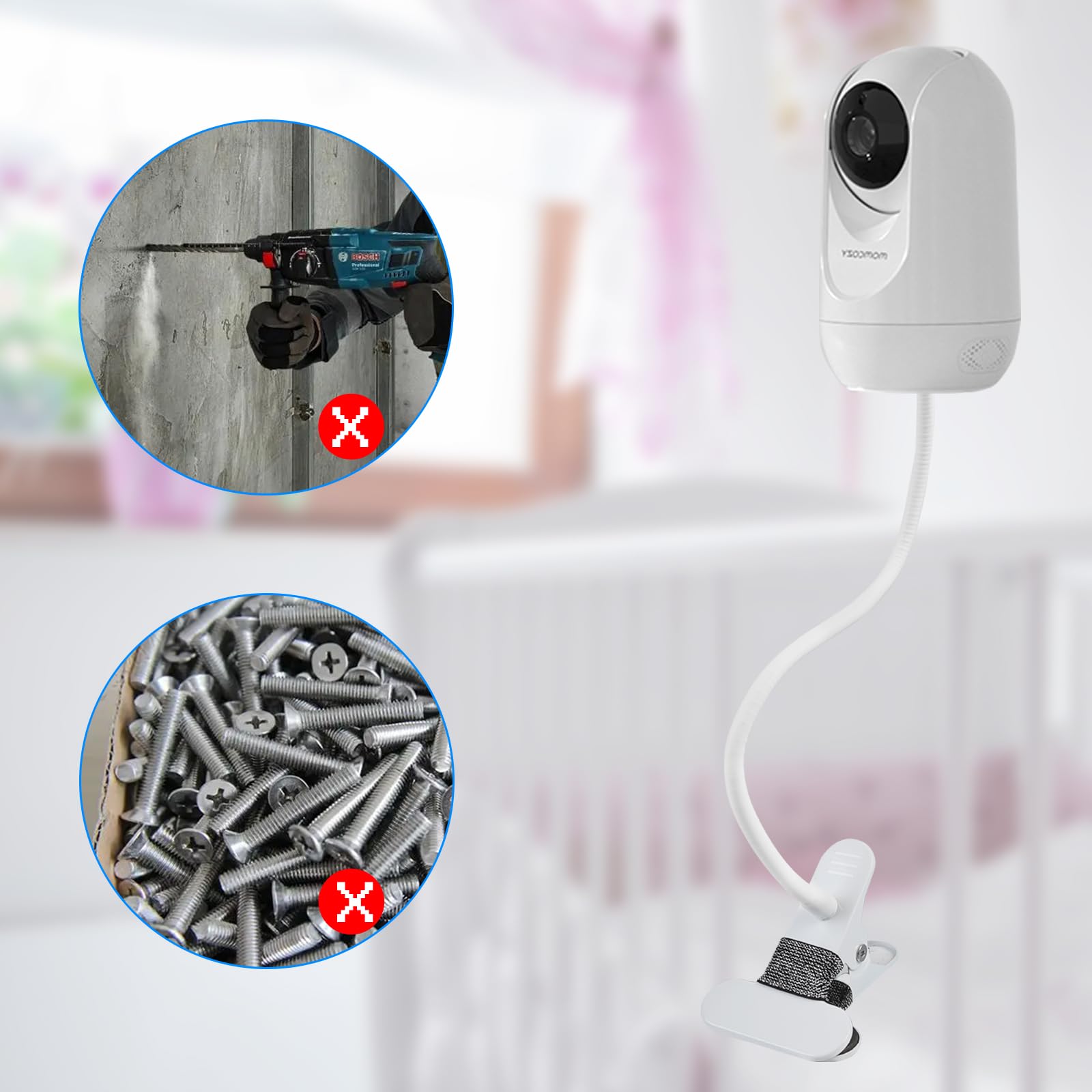 Supporto per fotocamera momcozy Babyphone BM01/BM03/BM04, universale, per GHB/BOIFUN/ieGeek/OBVHNUA/Owlet Babyfon, supporto flessibile per fotocamera con foro filettato standard ¼-20
