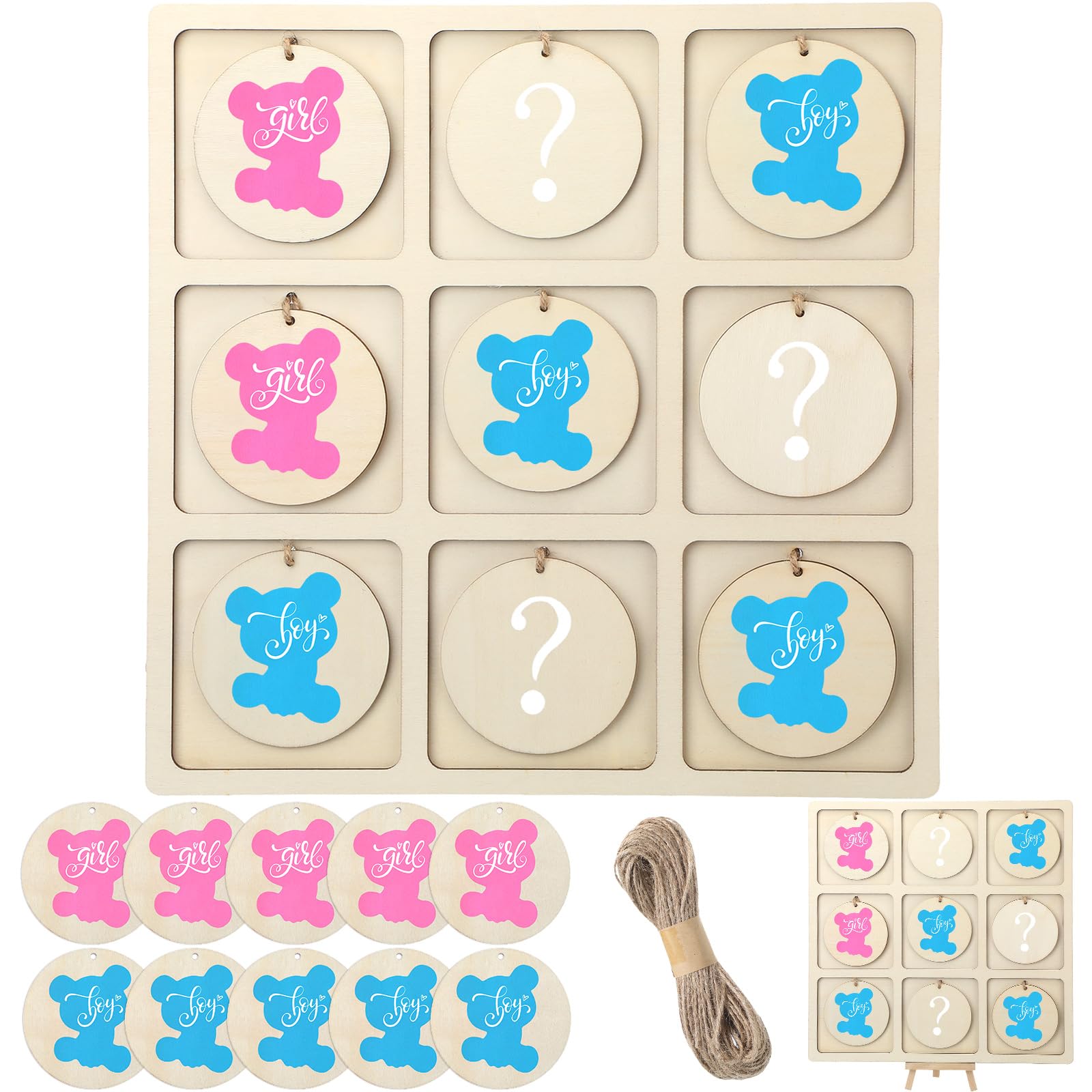 Geetery Gender Reveal Table Board Game Wooden Gender Reveal Board with 10 Game Chips 1 Twine and 1 Support Easel Funny Baby Shower Ideas for Boy or