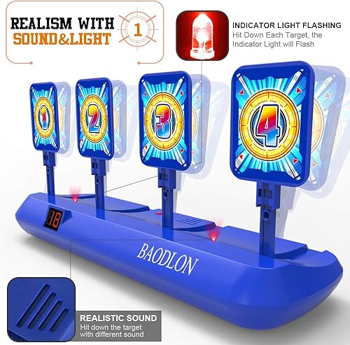 Miniatura 5 de BAODLON Objetivos de disparo digitales con pistola de juguete de dardos de espuma puntuación electrónica reinicio automático de 4 objetivos juguetes