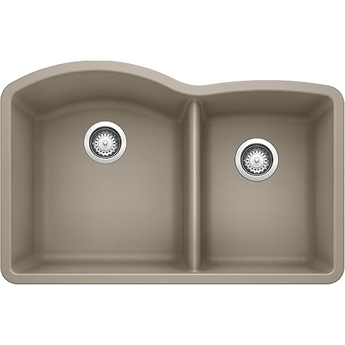BLANCO, Truffle 441284 DIAMOND SILGRANIT 60/40 Double Bowl Undermount Kitchen Sink, 32" X 21"