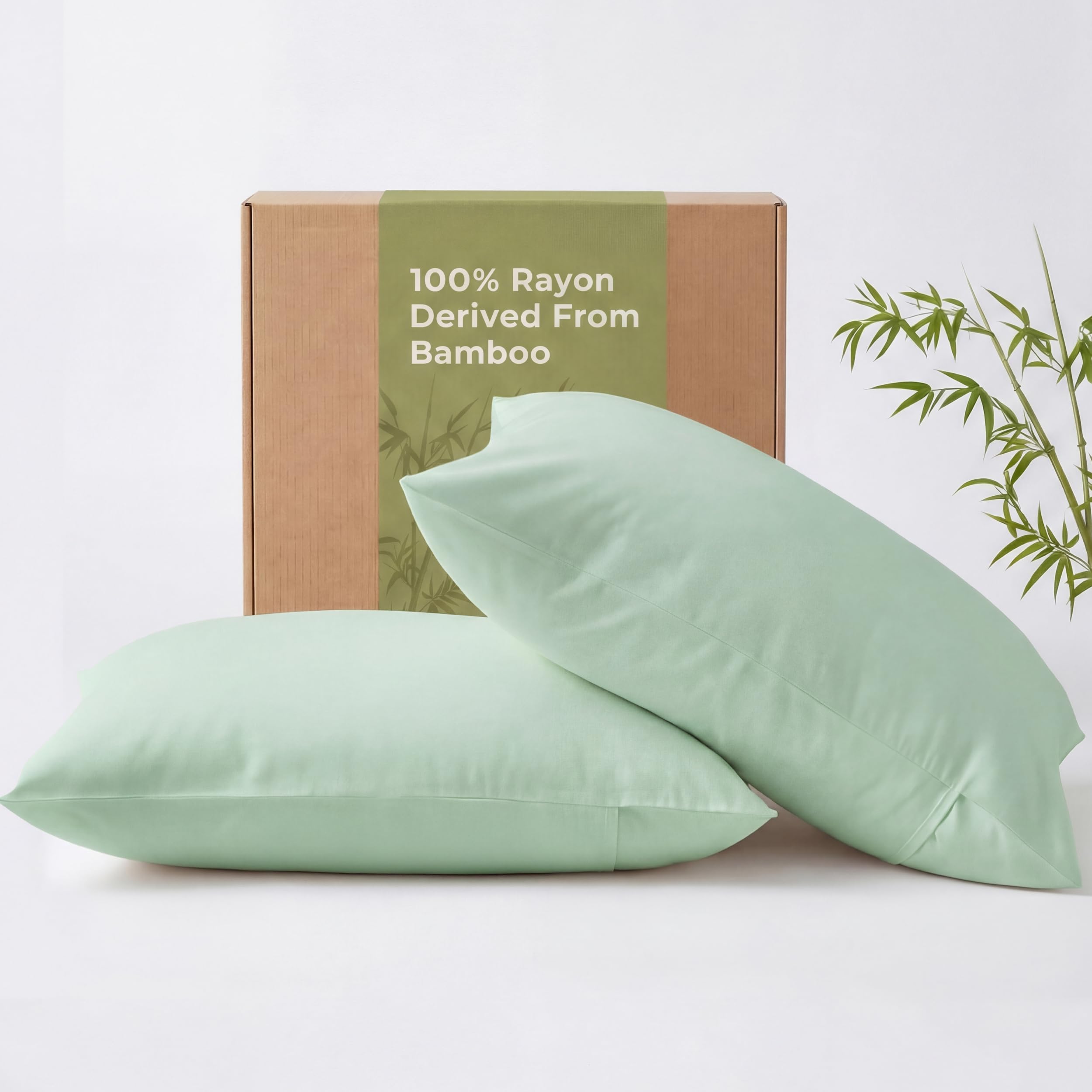Bedsure Pillow Cases for Hair - 100% Rayon Derived from Bamboo, Cooling Pillowcases 2 Pack with Envelope Closure, Perfect for Hot Sleeper, Gifts for Women, Standard Size 50x75 cm, Sage Green