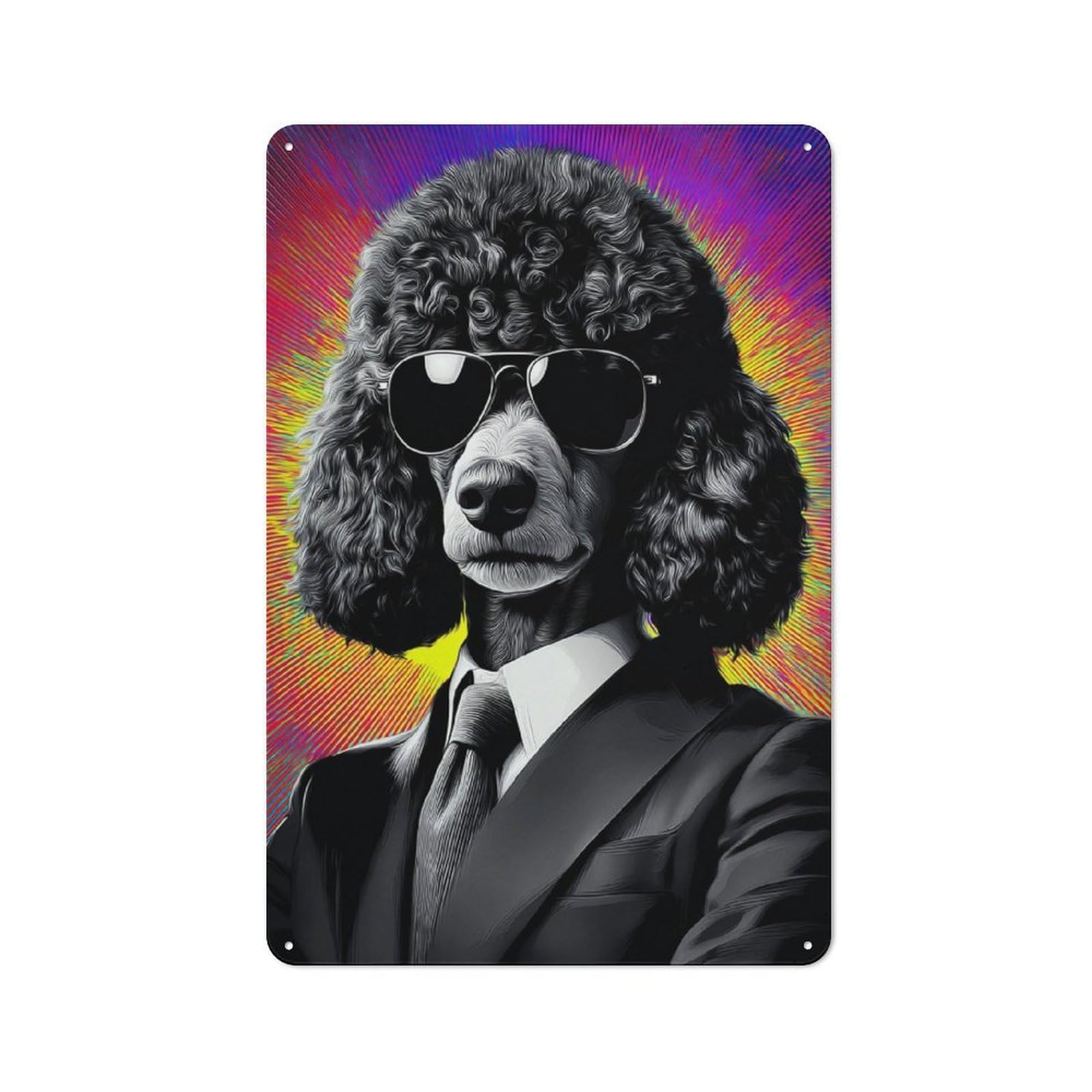 Junmoney Stylish Poodle In Suit Art Print Decorative Tin Plaque 30X20cm, Vintage Bar Wall Plaque For Bar, Kitchen, Garage Or Games Room
