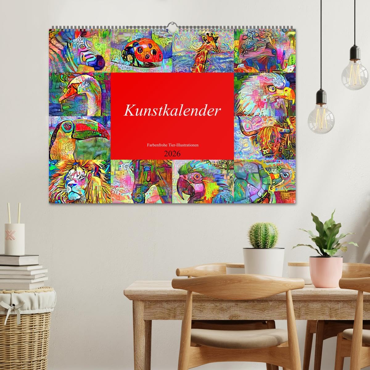 Kunstkalender. Farbenfrohe Tier-Illustrationen (Wandkalender 2026 DIN A2 quer), CALVENDO Monatskalender: Design Kalender, EYE-Catcher und tolles Geschenk! (CALVENDO Kunst)