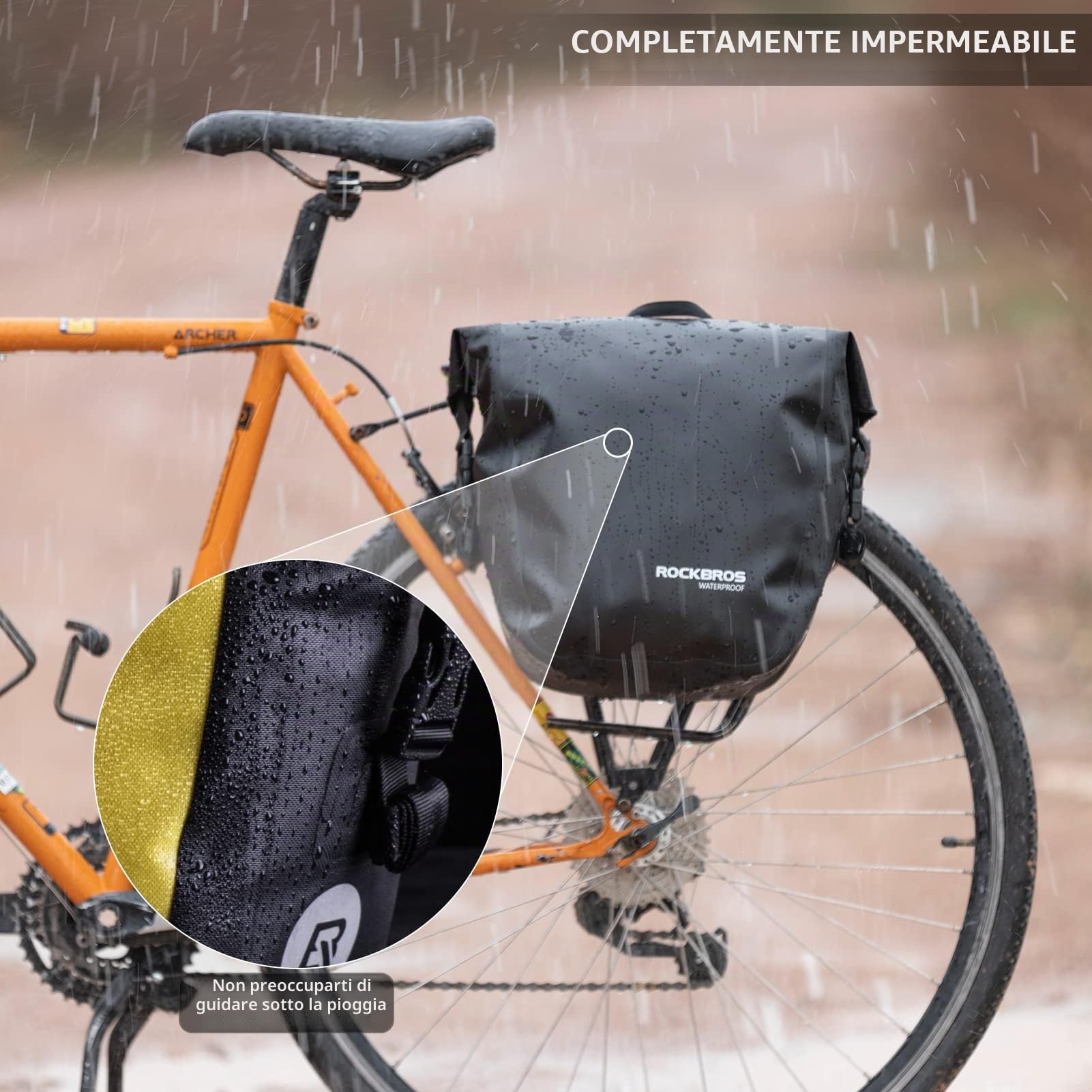 ROCKBROS Borsa Posteriore per Bici MTB Pacchetto Portapacchi Laterale Impermeabile Grande capacità 12-16L Tracolla in Regalo