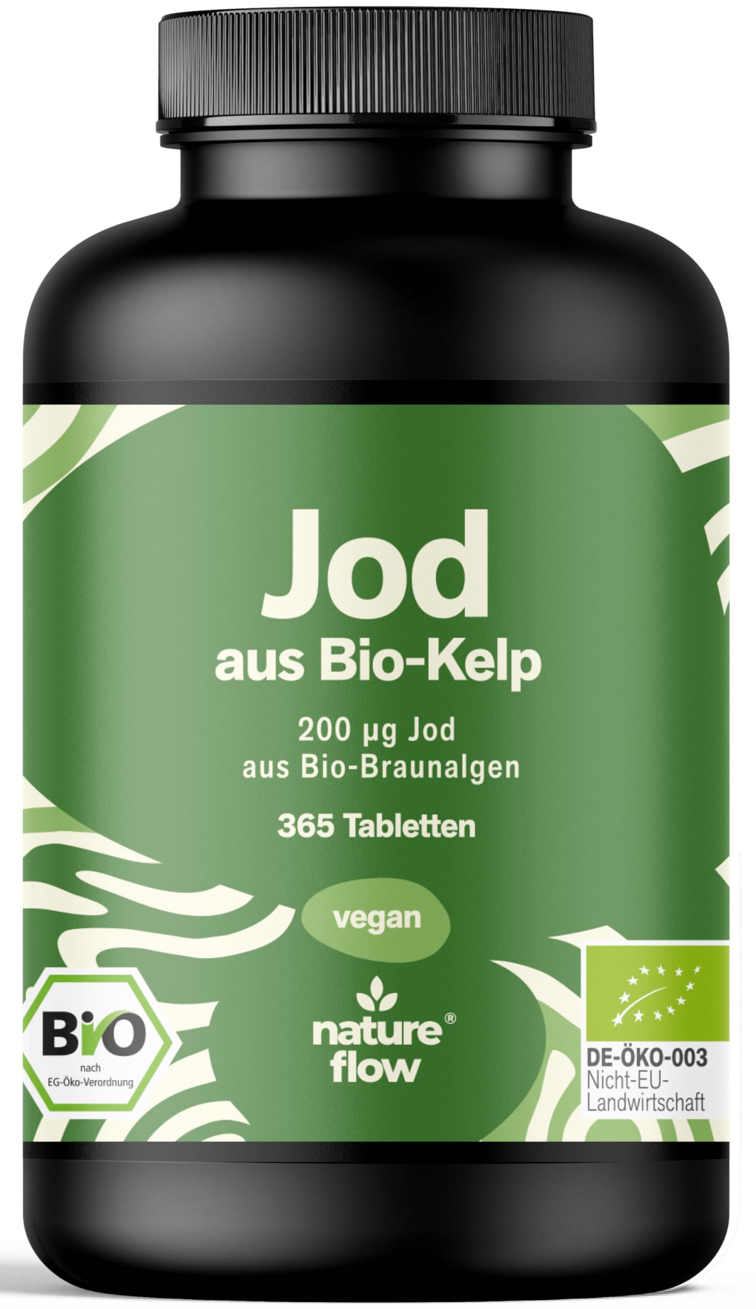 Jod Tabletten aus Bio-Kelp hochdosiert - 365 Tabletten - 200 µg Jodtabletten, vegan & produziert in Deutschland - Verpackung kann variieren