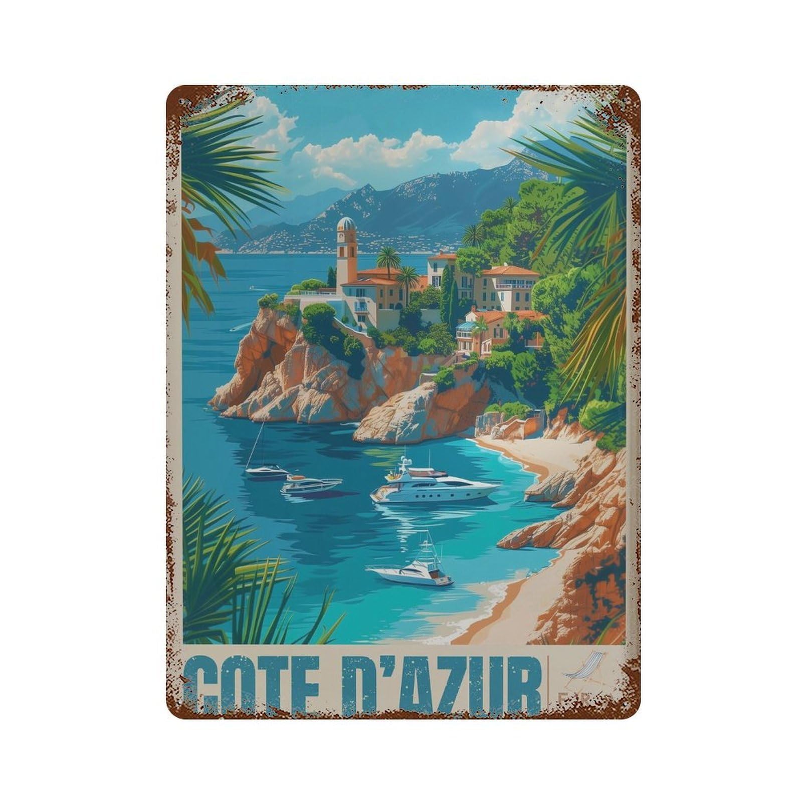 xiaoxiaoshen Cte D’Azur French Riviera Travel Wall Decor Art Metal Tin Poster Modern Home Decor Art Home Bar Shop Decorations Vintage Sign 40x30cm